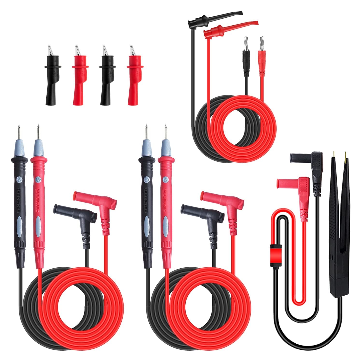 Multimeter Test Leads Kit，Test Probes 1000V 20A ，Silicone Alligator Clips Test, Test Tweezer，SMD IC Test Hook Clips, for Fluke/AstroAI/INNOVA/KAIWEETS Digital multimeter Clamp Meter