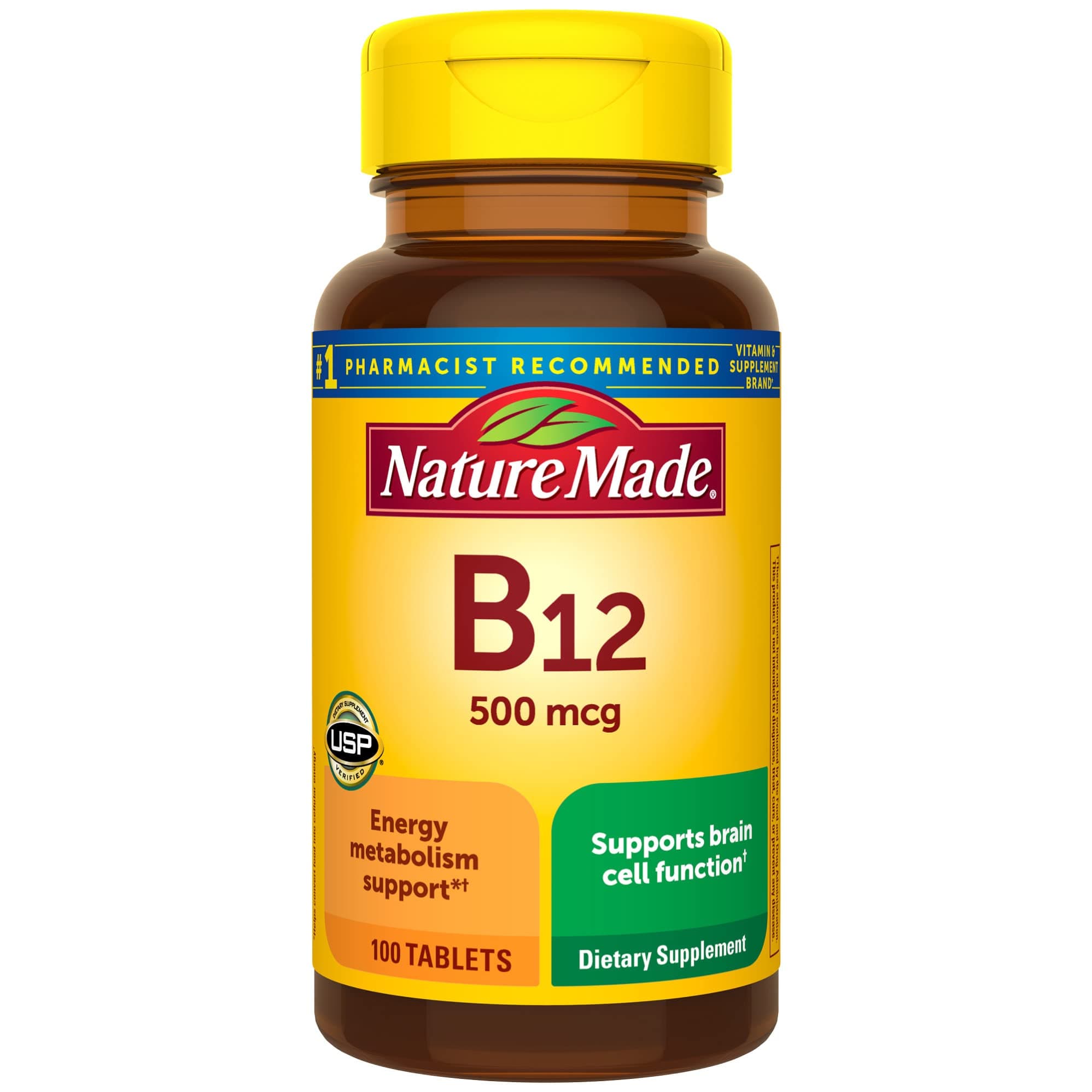 Nature Made Vitamin B12 500 mcg, Dietary Supplement for Energy Metabolism Support, B12 Vitamins 500 mcg, 100 Tablets, 100 Day Supply