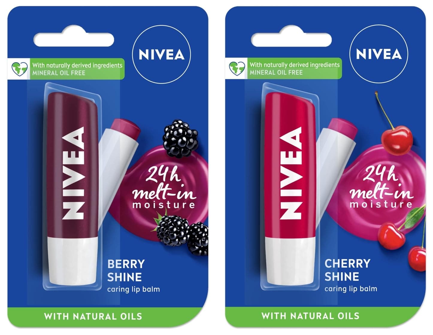 Lip Balm, Fruity Blackberry Shine, 4.8g And NIVEA Lip Balm, Fruity Cherry Shine, 4.8g