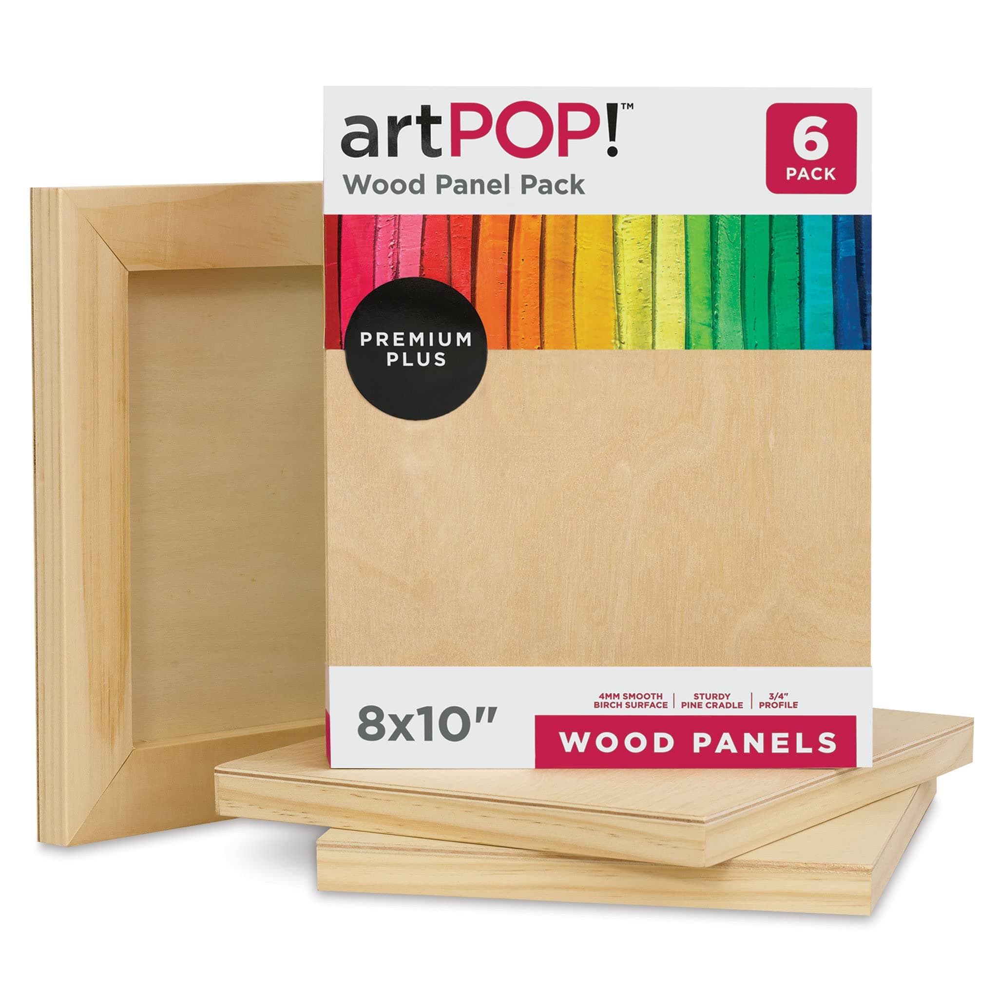 artPOP! Wood Panel Pack, 8 x 10 inches, Package of 6 Birch Wood Craft Panel Boards, 3/4 inch Profile Pine Cradle for Pouring, Crafting, Painting