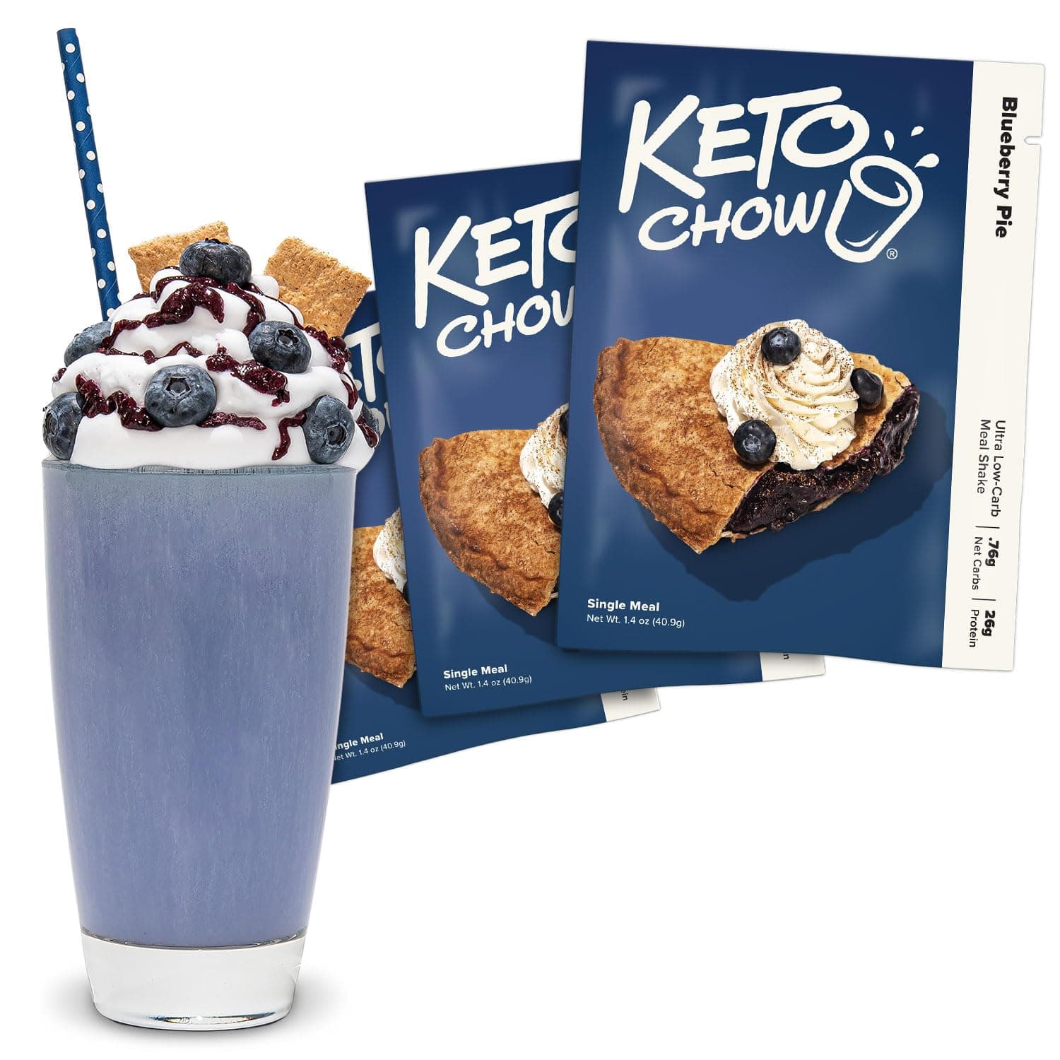Keto Chow Blueberry Pie - Keto Meal Replacement Powder Shake - Nutritionally Complete - Low Carb - Easy And Delicious Meal Substitute - Rich In Protein, You Choose