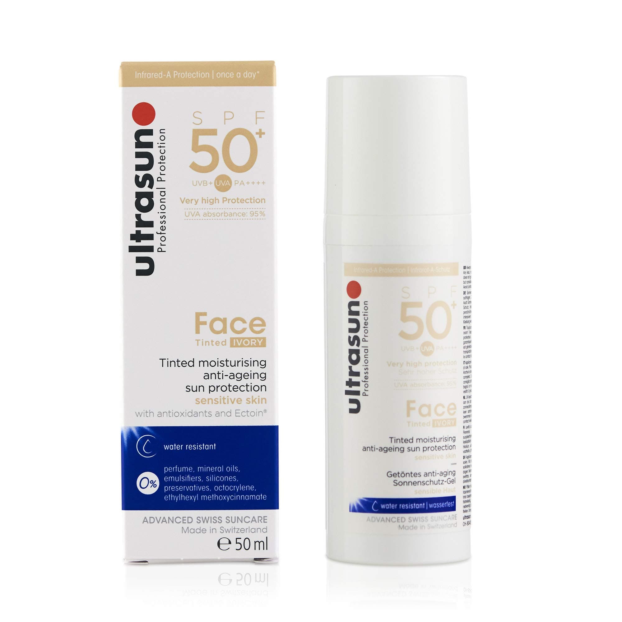 ultrasun 50+SPF Tinted Face, Ivory, Unscented, 50 millilitre