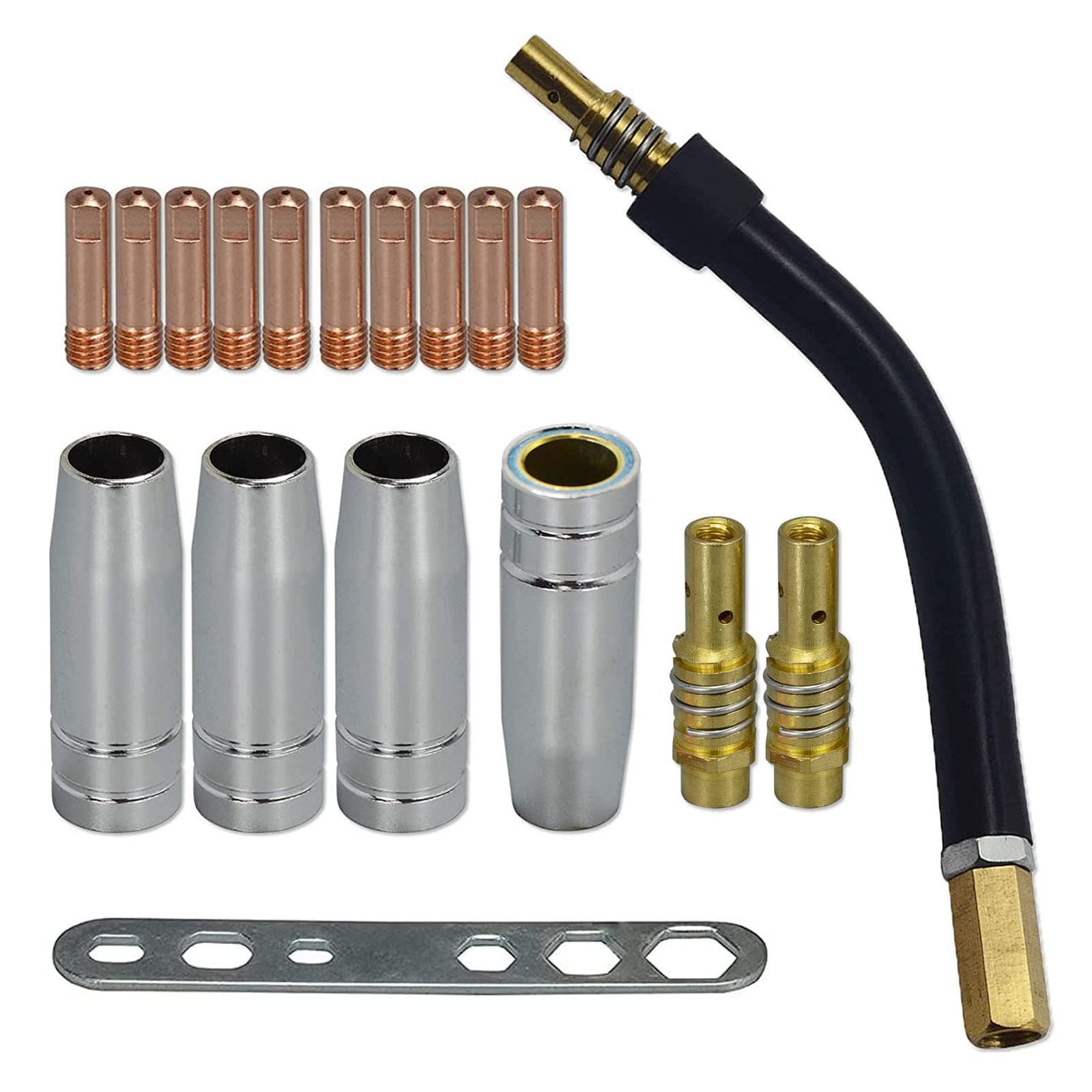RIVERWELD MIG MAG Contact Tips 0.6mm M6 140.0008 & Tips Holder Diffuser 002.0078 Shroud Conical Gas Nozzle 145.0075 Torch Neck 002.0009 for MB15 15AK Welding Torch 18pcs