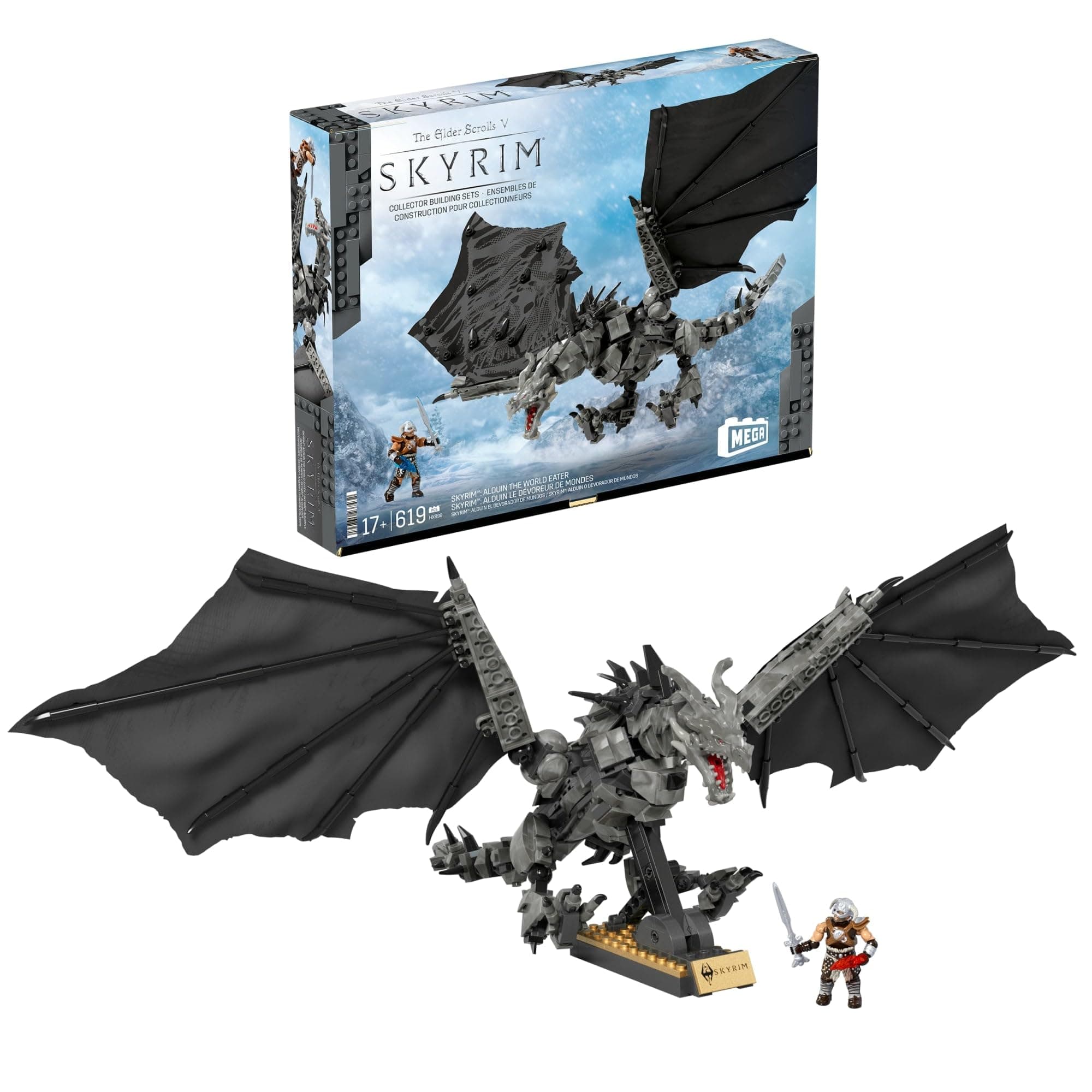 Mega Skyrim Action Figure Building Toy Alduin the World Eater 619 Pieces with 1 Dragonbone Figure Collectible