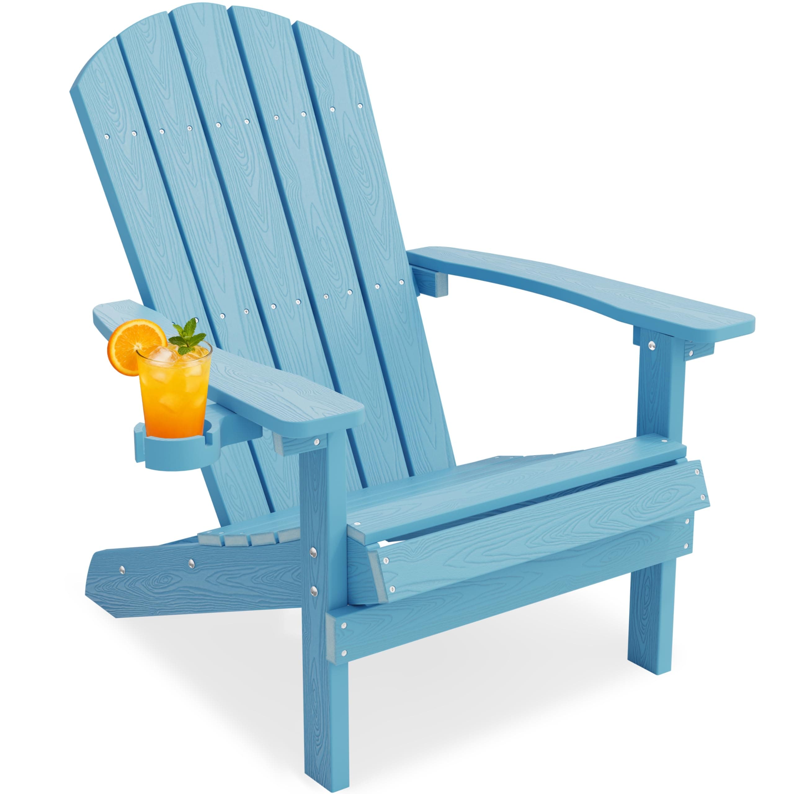 YEFU Adirondack Chair Plastic Weather Resistant, Patio Chairs 5 Steps Easy Installation, Looks Exactly Like Real Wood, Widely Used in Outdoor, Fire Pit, Deck, Outside, Garden, Campfire Chairs (Blue)