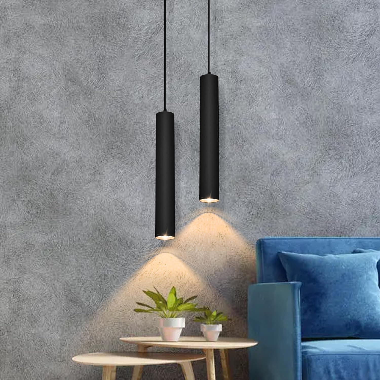 Harold Electricals Metal 12 Watt Black Hanging Surface Cob Pendant Light for Kitchen Island, Dinning Table, Bedside & Hotels - Inbuilt Led (Warm White Light) Pack of 2