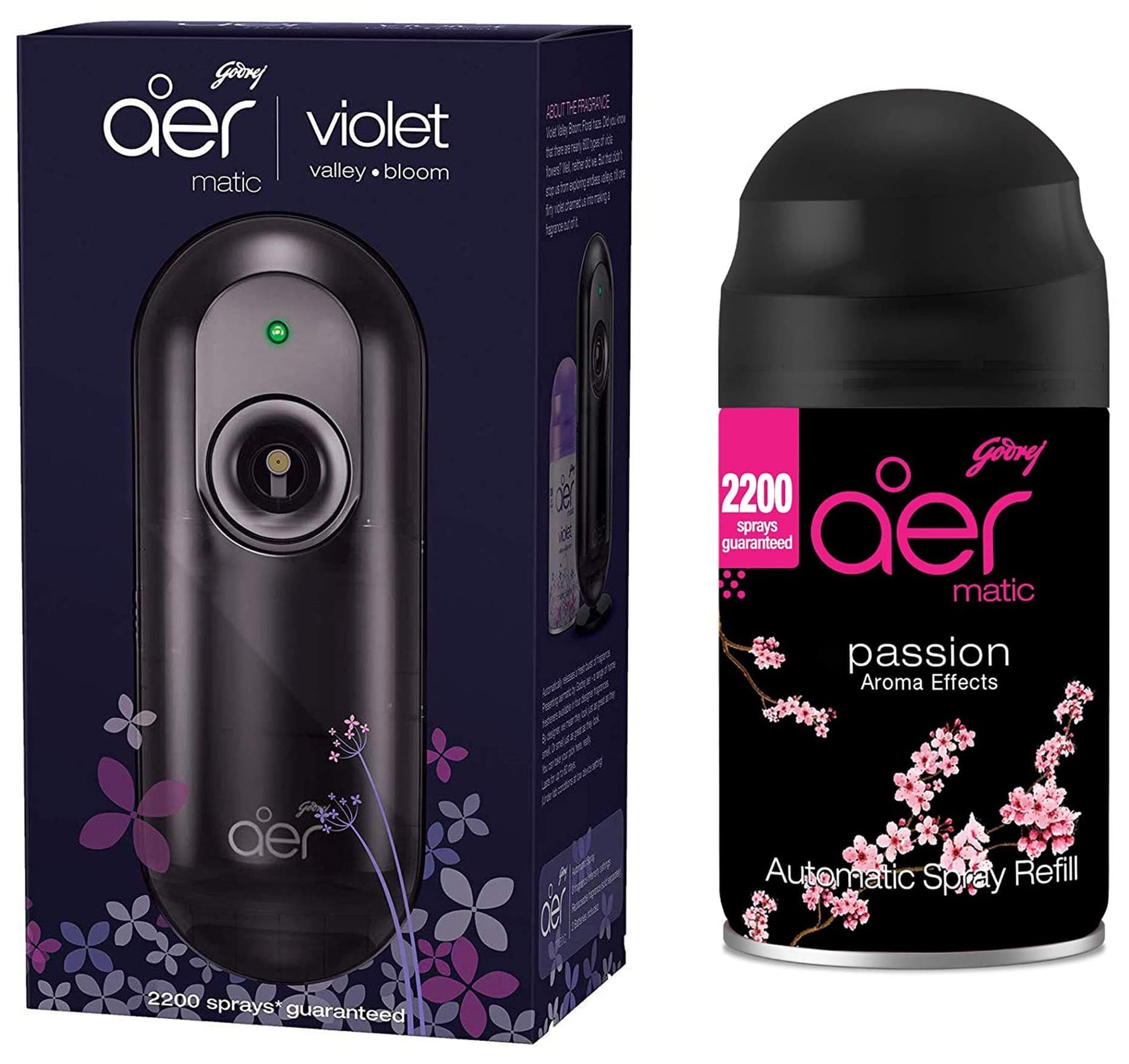 Matic Kit - Automatic Air Freshener Spray with Flexi Control | Violet Valley Bloom (225ml) & Smart Matic Refill - BLUETOOTH ENABLED Automatic Air Freshener | Passion (225ml)