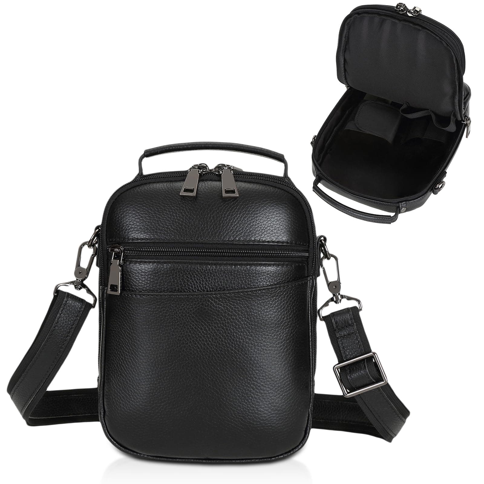 Polare Italian Leather Carry Gun Pouch Small Crossbody Handgun Bag Fanny Pack Pistol Case Waist Belt Firearm Bag with Holster (Black)