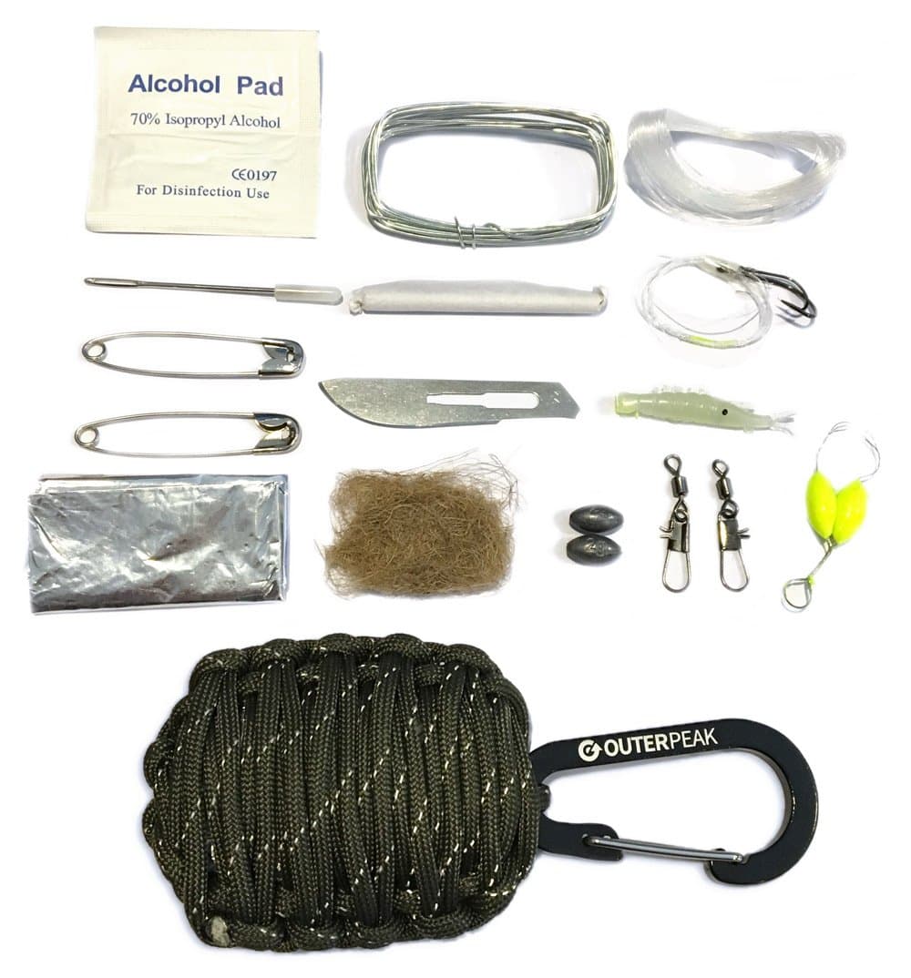 OuterPeak 20-Piece Emergency Paracord Survival Kit (Army Green Reflective)