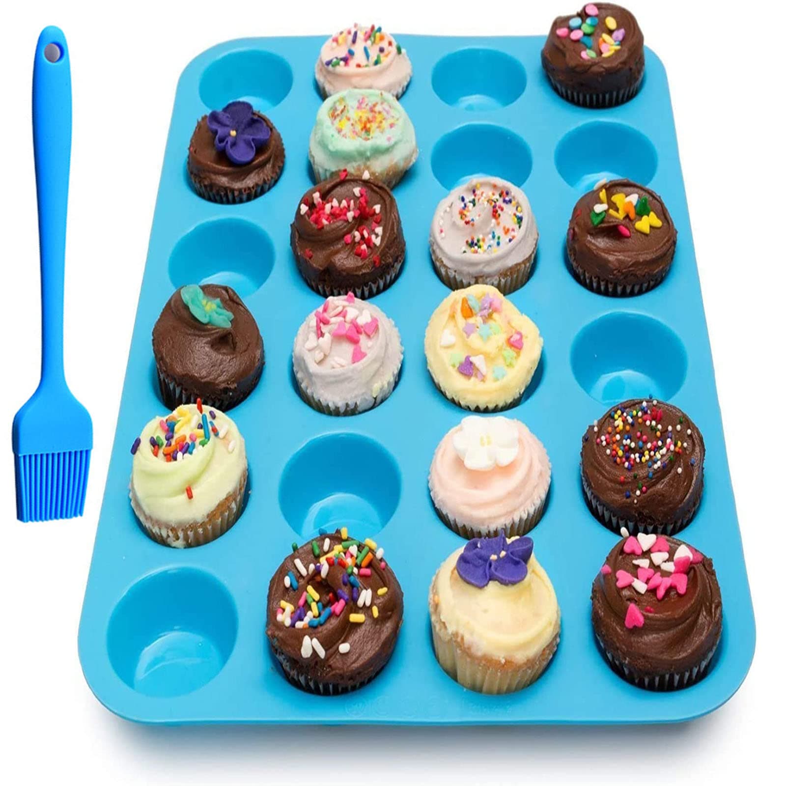 24 Cups Silicone Mini Muffin Pan,Cookies Cupcake Bakeware Tin Soap Tray Mould Non Stick, BPA-Free, Dishwasher Safe