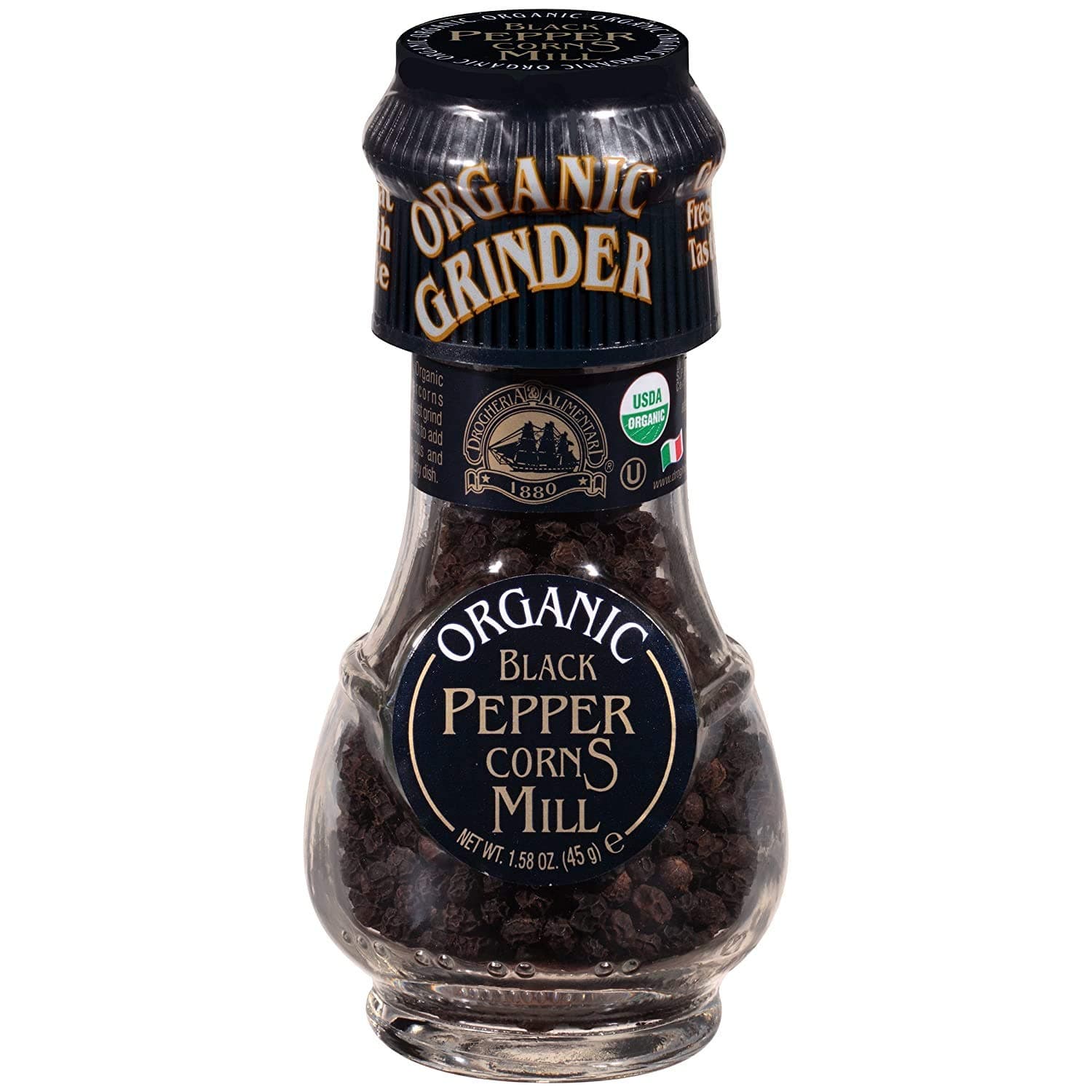 Drogheria & Alimentari All Natural Spice Grinder Black Peppercorns, 1.58 Ounce Jars (Pack of 3)