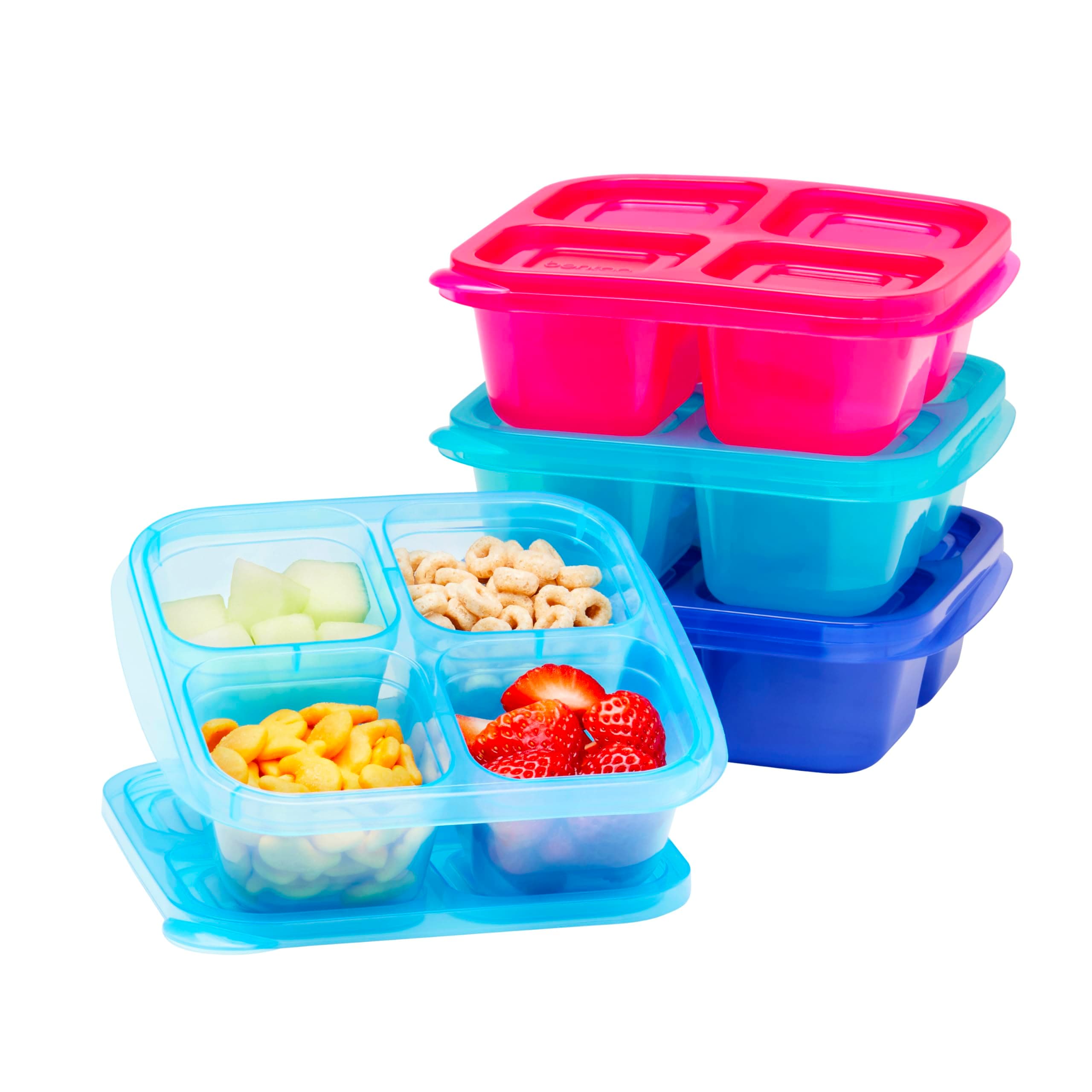 EasyLunchboxes® - Original Stackable Snack Boxes - Reusable 4-Compartment Snack Containers for Kids and Adults, BPA-Free and Microwave Safe Food and Meal Prep Storage, Set of 4 (Jewel Brights)