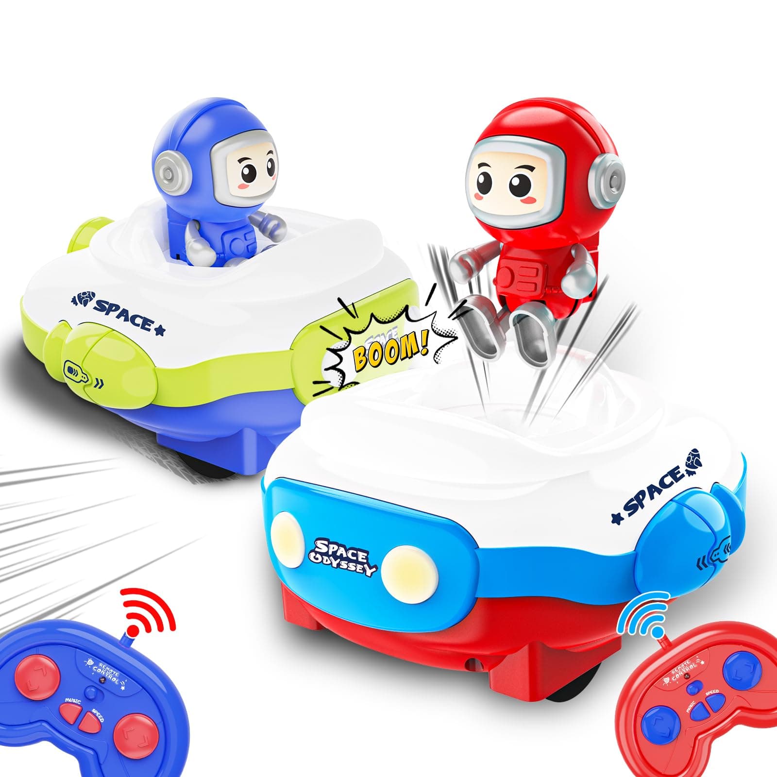 2 Pack RC Bumper Cars Set Remote Control Bump Car Ejecting Game Race Vehicles Play Set Toys with Music Lights and Sound Effect Birthday for Boys Girls 3 4 5 Year