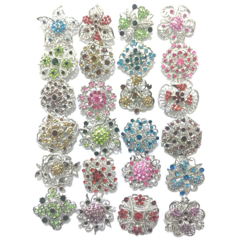 Ezing Lot 24pc Shining Rhinestone Crystal Brooches Pins DIY Wedding Bouquet Kit