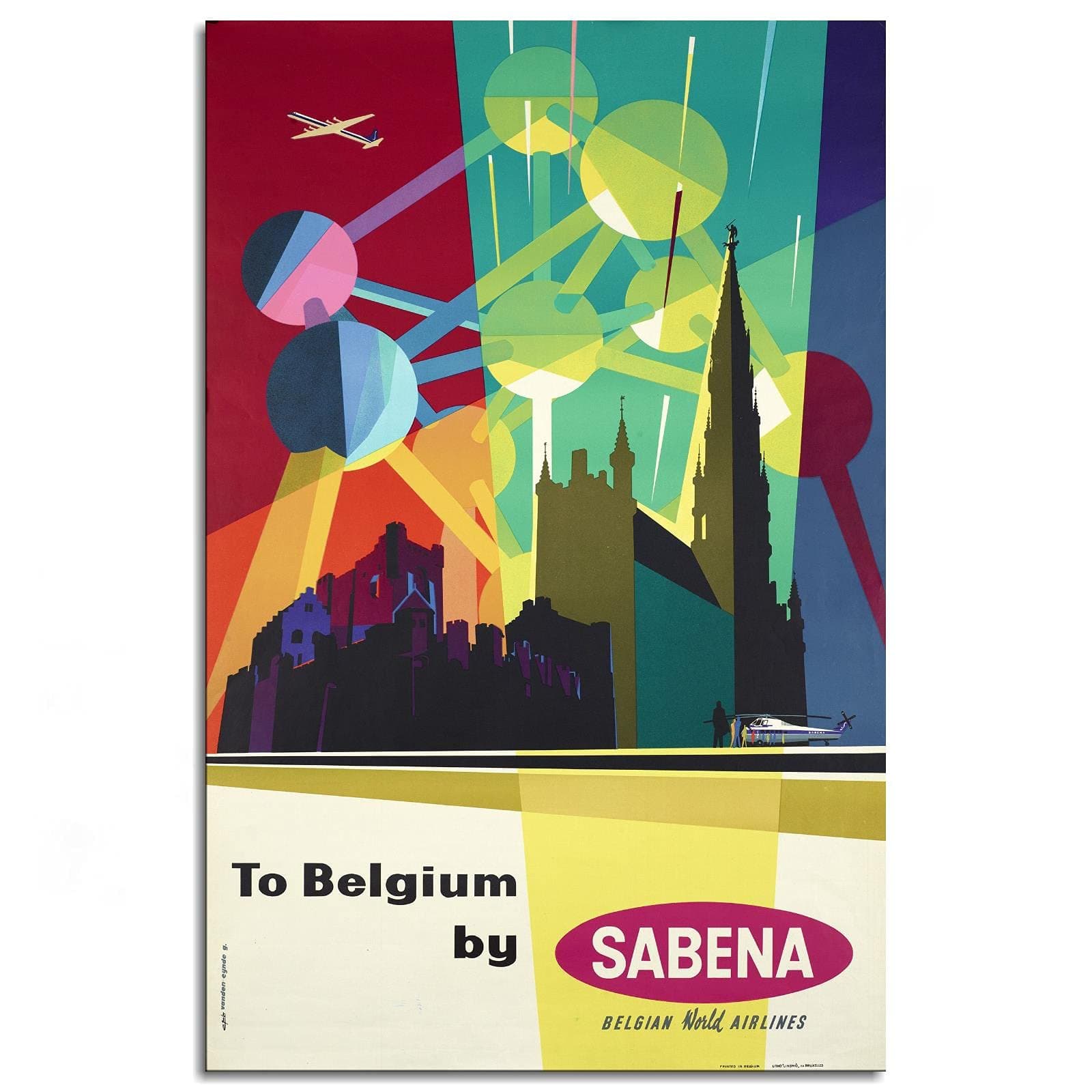 Sabena Airline VINTAGE TRAVEL POSTER Wall Art Canvas Prints Poster For Home Office Decorations Unframed 12"x8"