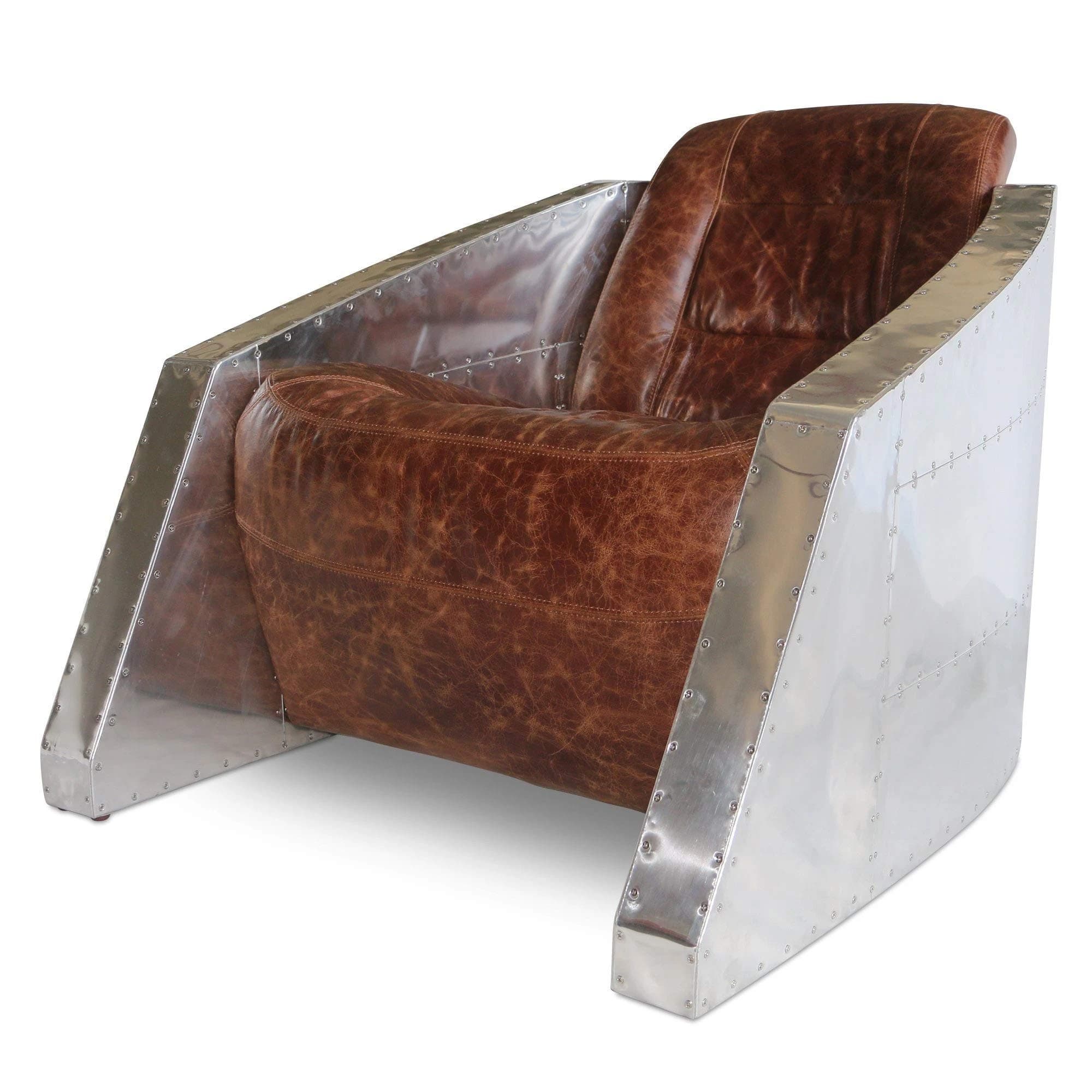 Aviator Leisure Bullet Arm Chair Brown Leather