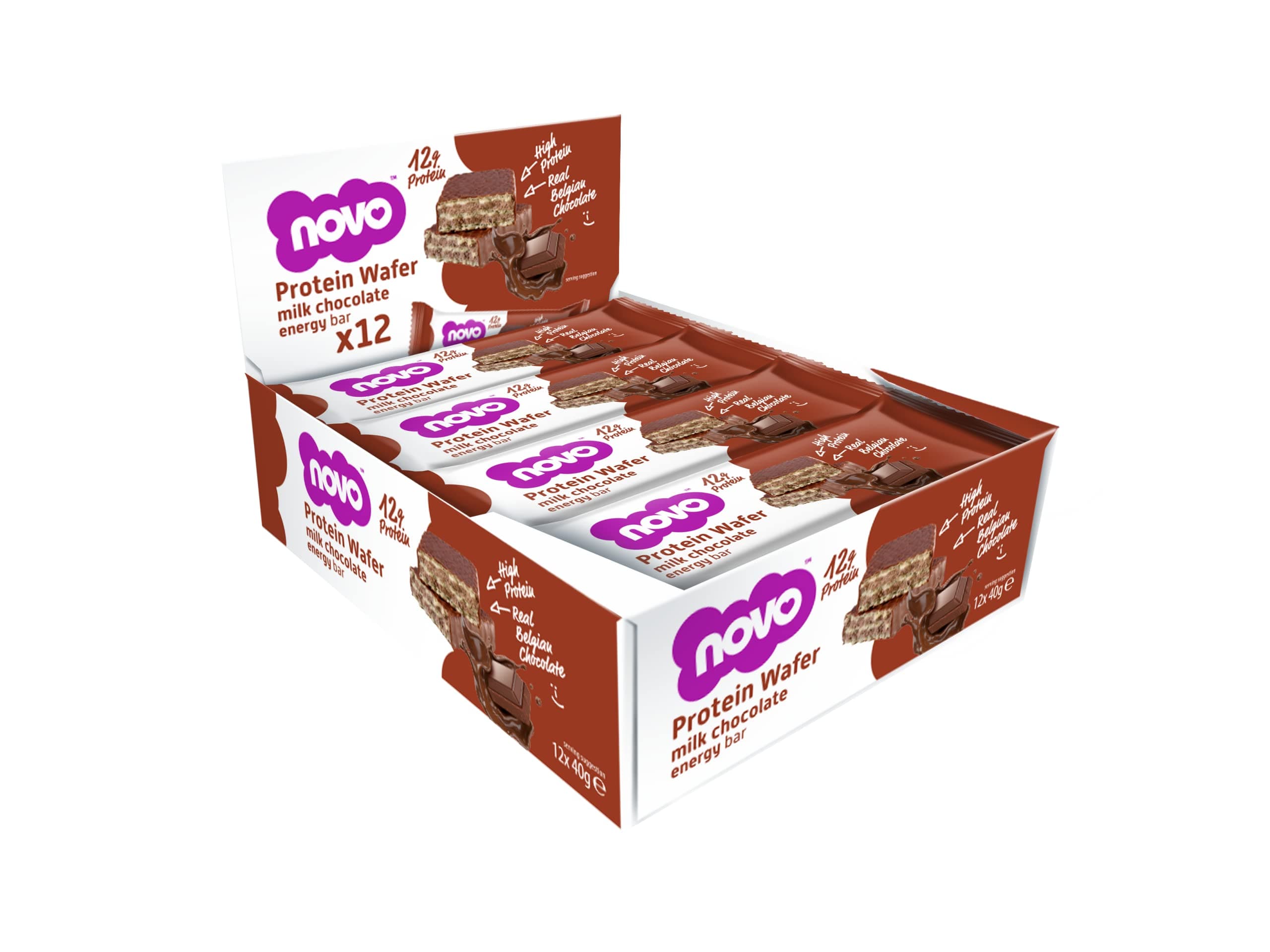Nutrition Protein Wafer Bars | High Protein Bar, 12g Protein | Protein Bar Alternative | Suitable for Vegetarians | Pack of 12 x 40g (Milk Chocolate)