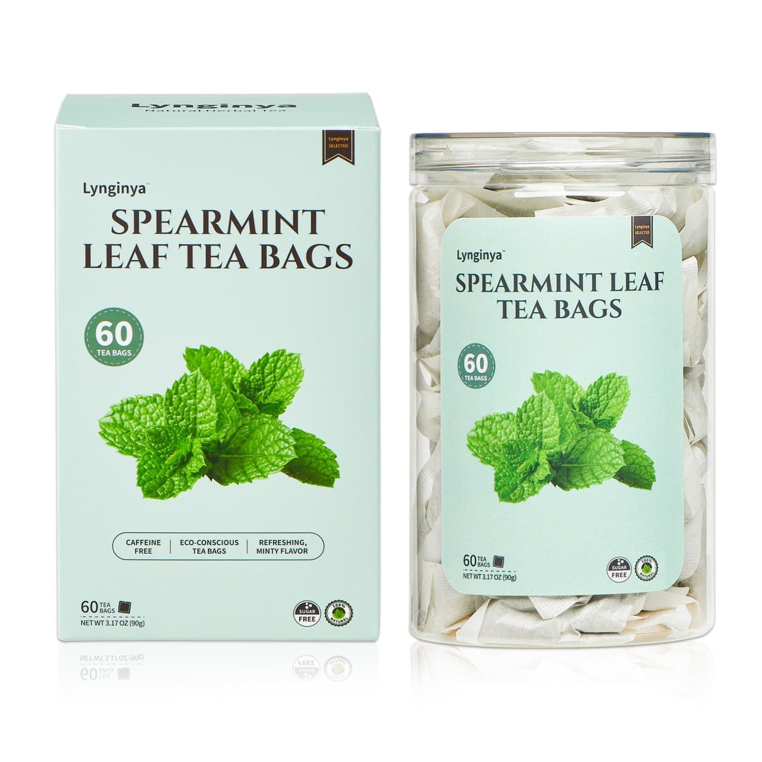 Lynginya Spearmint Tea, 60 Tea Bags - Premium Spearmint Leaves - Natural Herbal Tea - Refreshing & Minty - No Sugar & No Caffeine