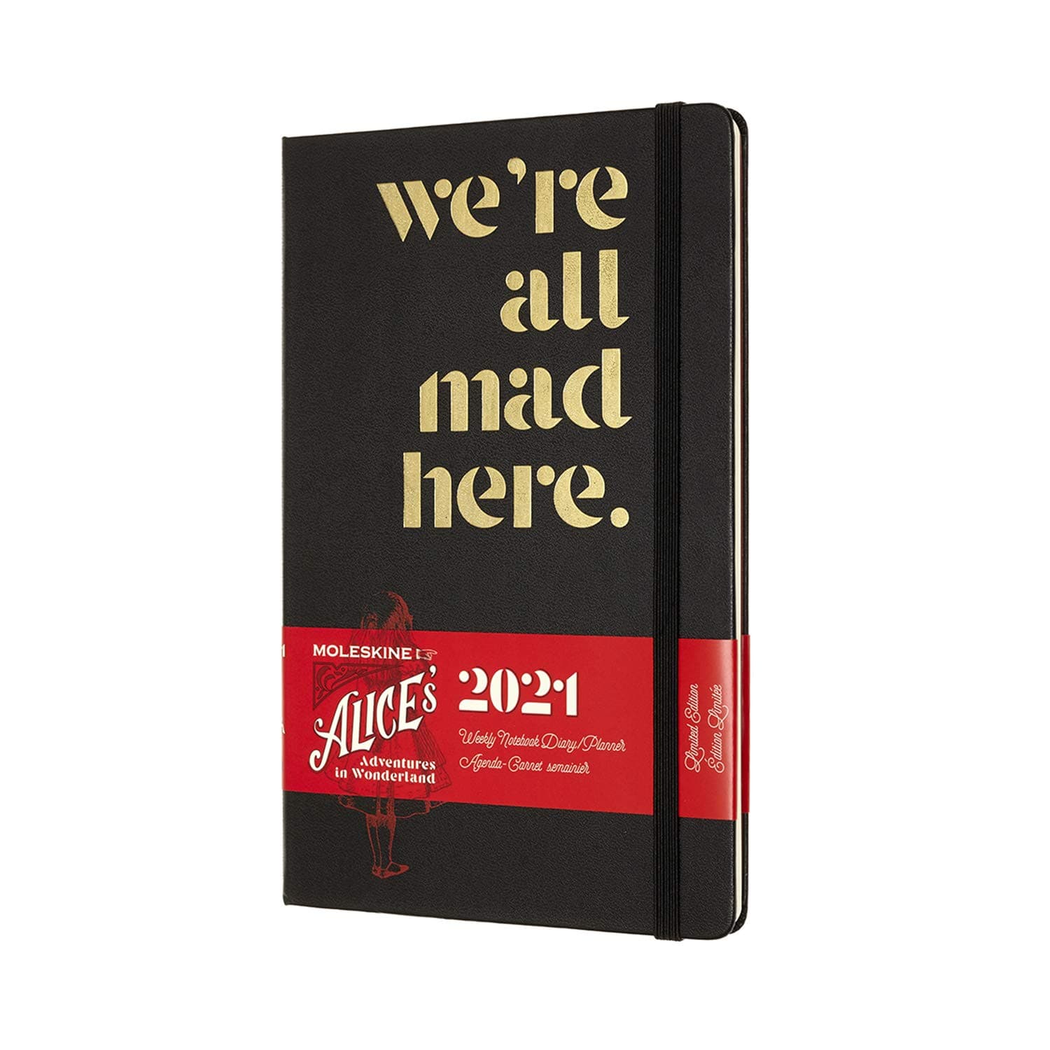 Moleskine Limited Edition Alice in Wonderland 12 Month 2021 Weekly Planner, Hard Cover, Large (5" x 8.25") We're All Mad Here