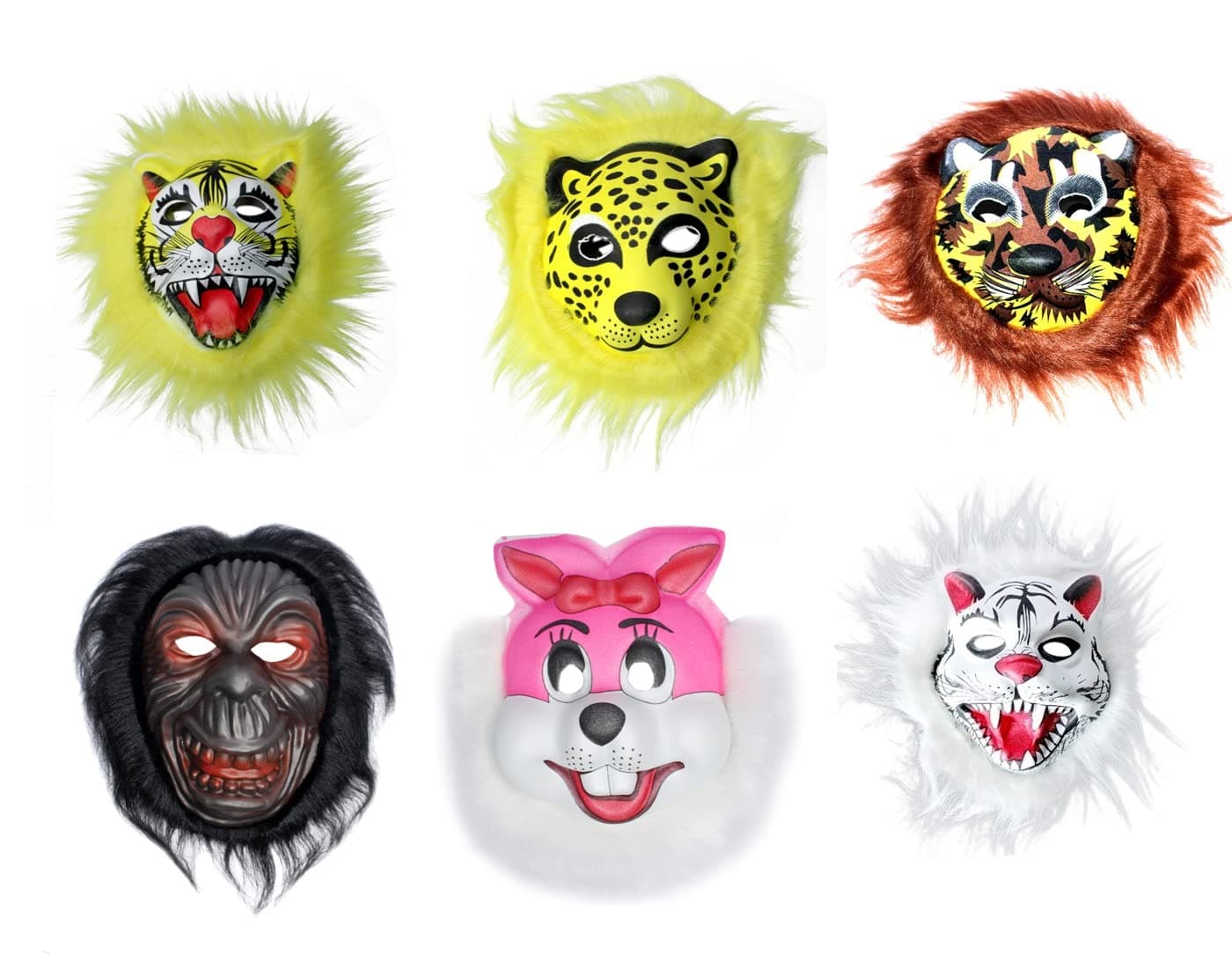 Jungle Theme Animal Funny Face Mask for Kids and Adults, Set of 6Pcs