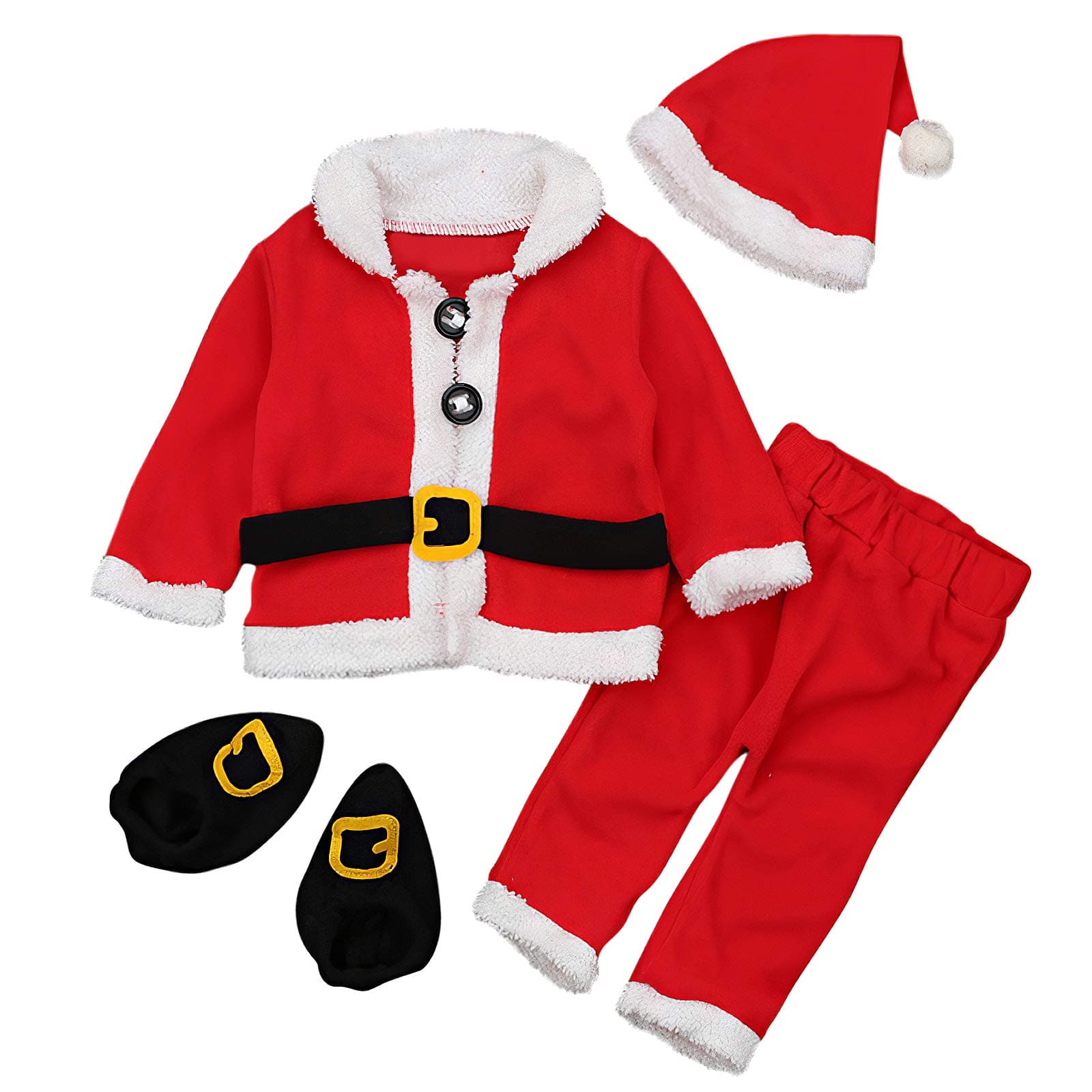 amropiBaby Boys Christmas 4Pcs Coats Tops+Pants+Hat+Socks Warm Santa Outfit Clothes Sets