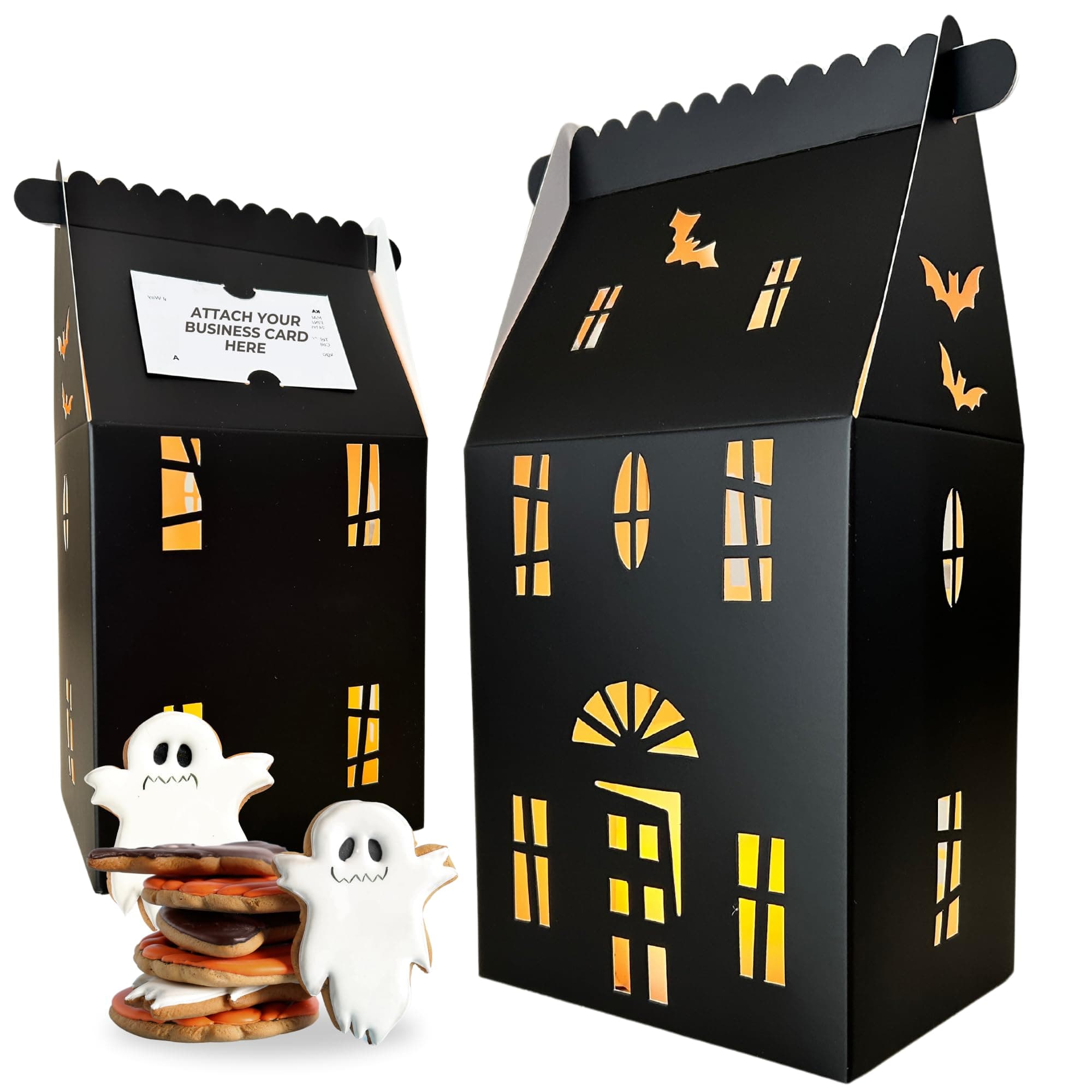 20 Pcs Black Haunted House Shaped Gift Boxes for Treats, Desserts, Fancy Cookie, White Gable Bakery Packaging for Housewarming Holiday Christmas Valentines Halloween Gifts