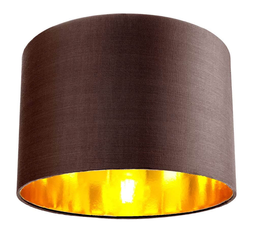 Contemporary and Chic Chocolate Brown Cotton 12" Table or Pendant Circular Drum Lamp Shade with Shiny Copper Inner - 60watt Maximum by Happy Homewares