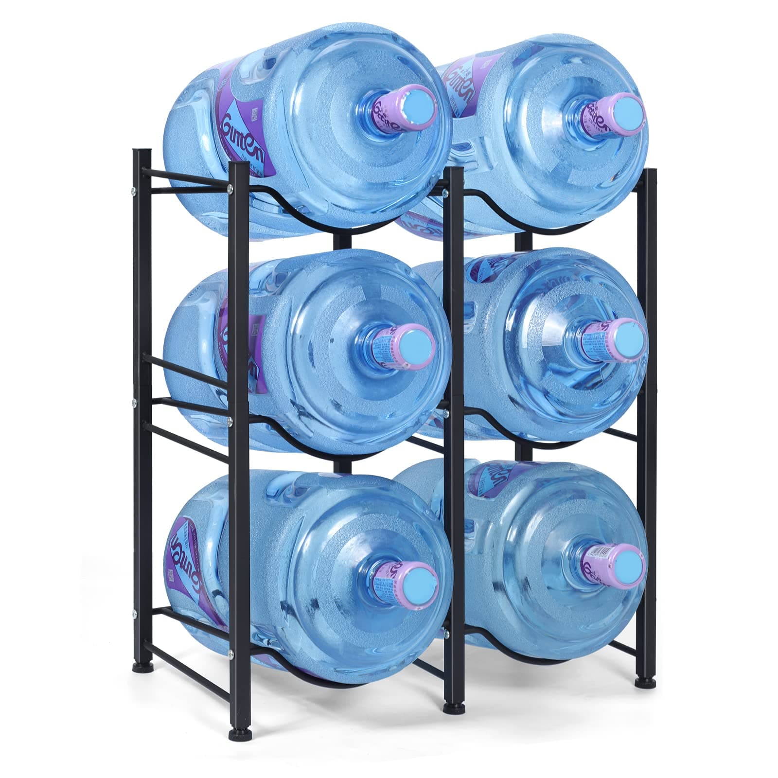 Nandae Water Cooler Jug Rack, 3-Tier Heavy Duty Water Bottle Holder Storage Rack 5 Gallon Water Jug Holder for 6 Bottle, Black