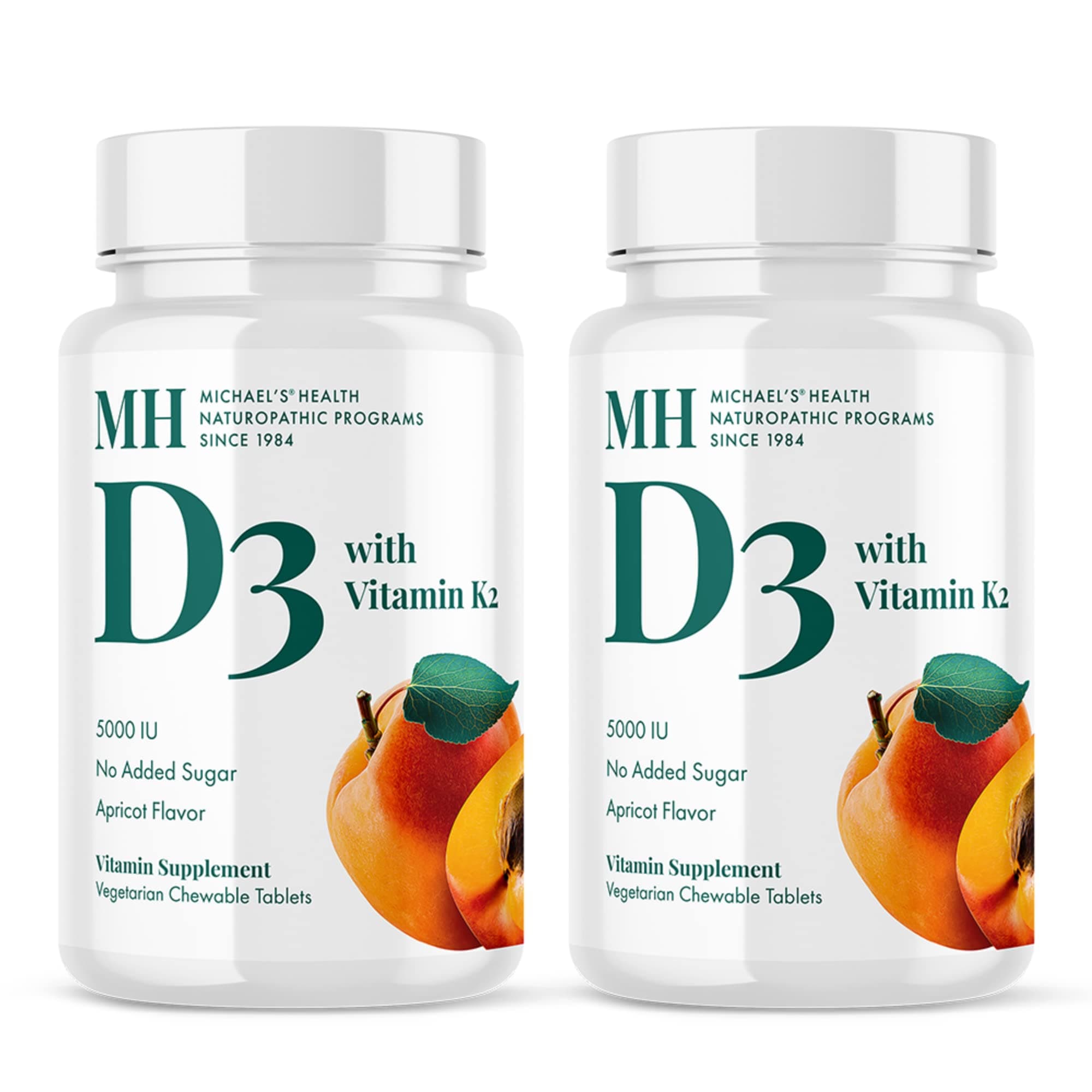 - Michael's Health Naturopathic Programs Vitamin D3 with K2 - 90 Chewable Tablets, Pack of 2 - Apricot Flavor - Skeletal & Immune System Support - No Added Sugar - Vegetarian - 180 Total Servings
