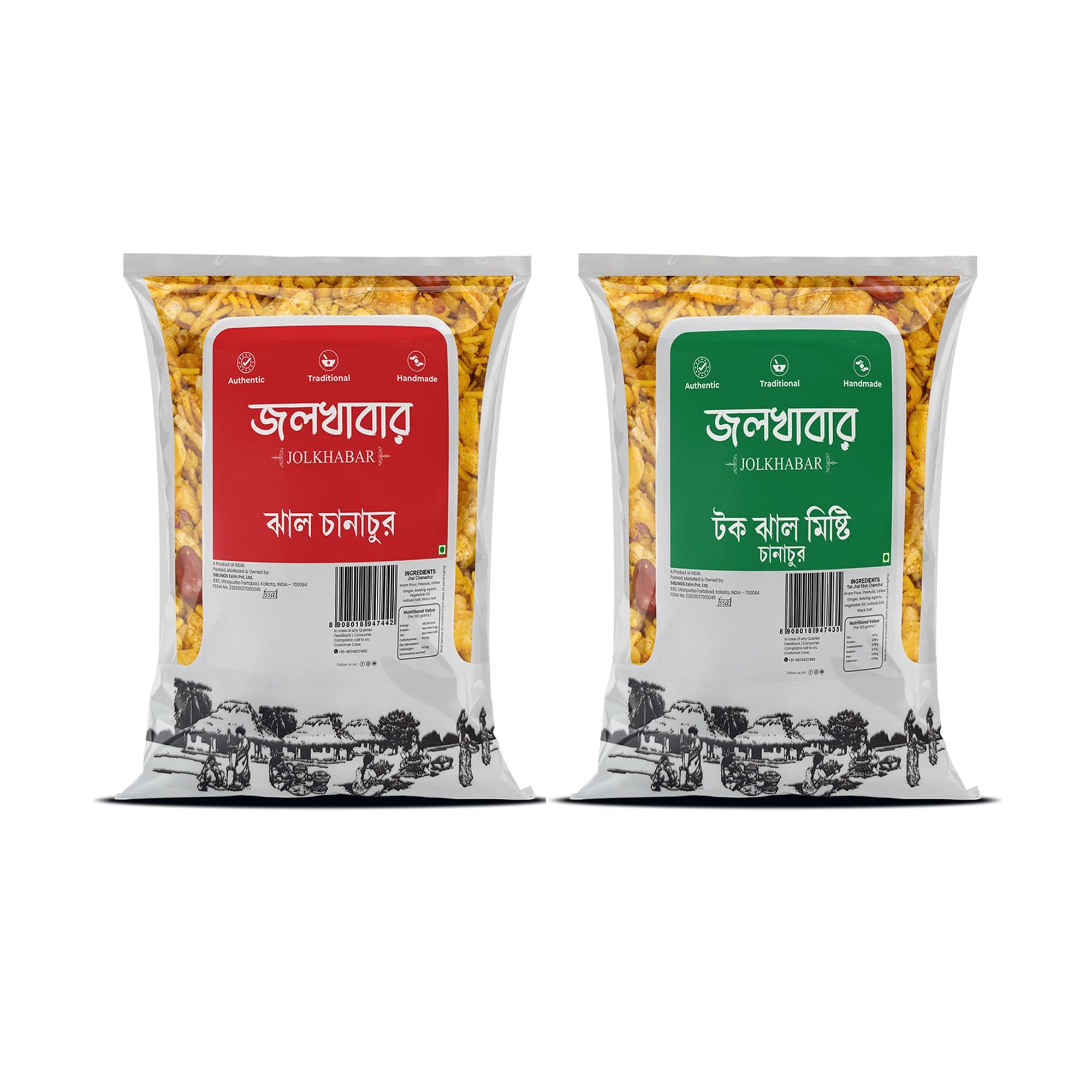 JOLKHABAR | Chanachur Monthly Combo Pack | Tok Jhal Misti - Jhal Chanachur Combo | Authentic Bengali Chanachur | 800 gms (400 gm each) - Pack of 2