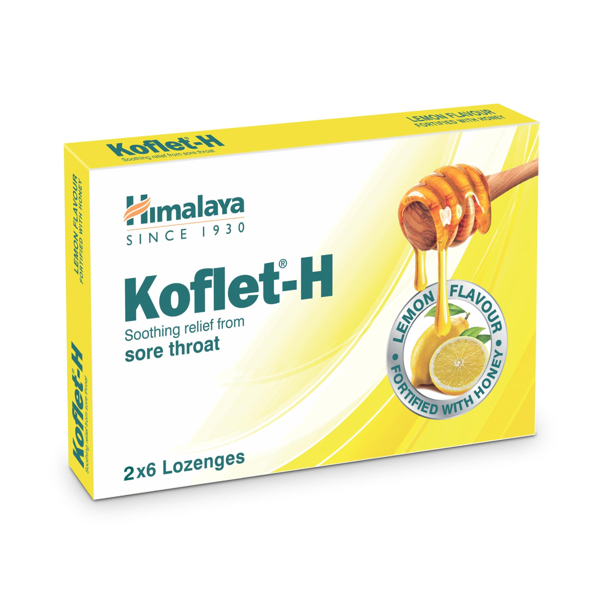 Koflet H Lozenges, Soothes Sore Throat with Great Taste, Honey and Herbs; Pack of 12 Lozenges; Delicious Taste- LEMON FLAVOR