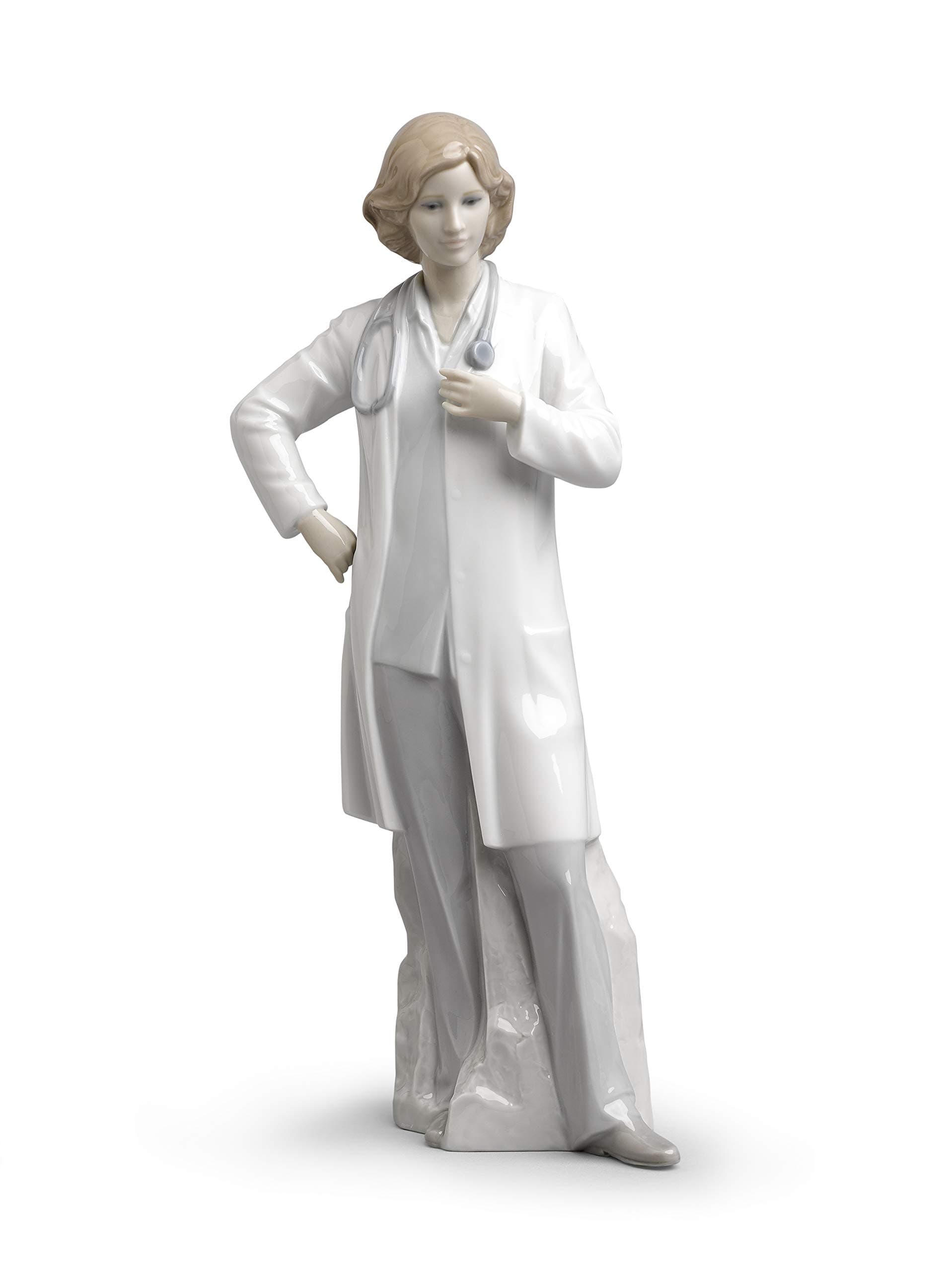 Glossy Porcelain Female Doctor Figurine. Decorative Porcelain Woman Figure.