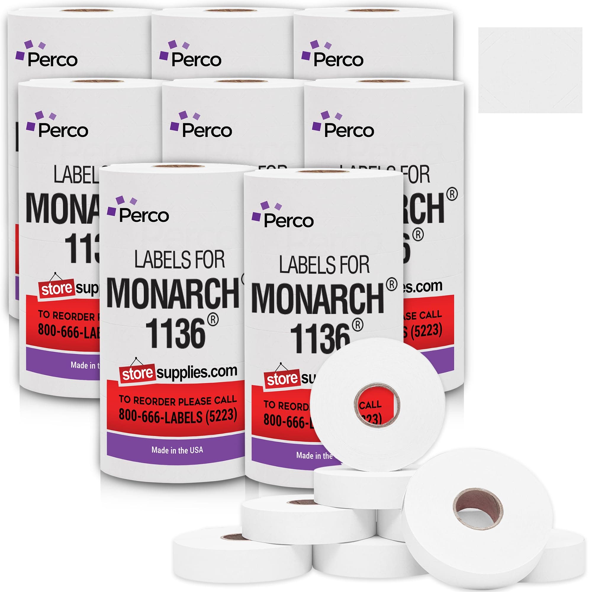 - White Pricing Labels for Monarch 1136 Price Gun – Case of 8 Sleeves, 64 Rolls Value Pack - 112,000 Price Marking Labels – with Ink Rolls Included