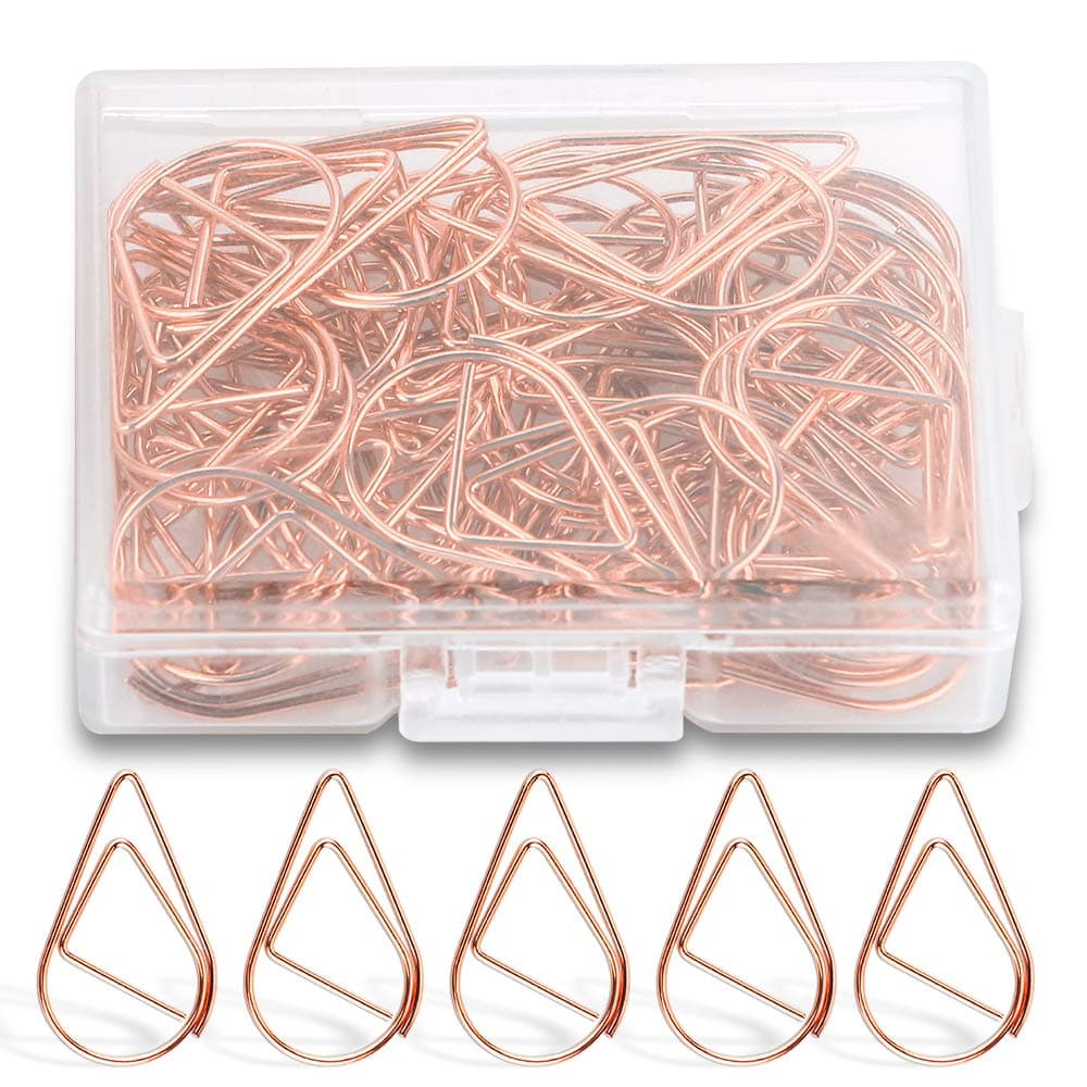Paper Clips, 50 Pieces Diamond Shaped Paperclips, Creative Gold Drops Shaped Document Clips Office Clips for School Personal Document Organizing and Classifying Professional Work (50 Rose Gold)