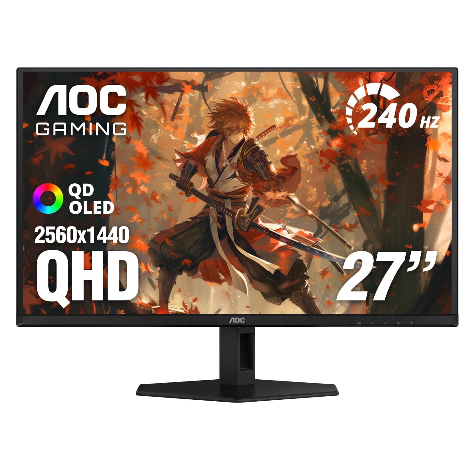 AOC Agon PRO 27" QD-OLED Gaming Monitor, QHD 2560x1440, 240Hz, 0.03ms GtG, HDR400 True Black, Adaptive Sync, Height Adjustable, DisplayPort, HDMI, USB, Built-in Speakers, AG276QZD2