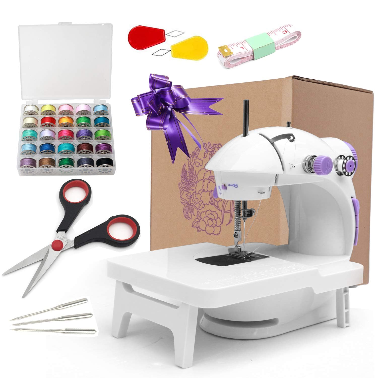 Mini Speed Sewing Machine with Extension Table 201 Upgrade Version Portable Sewing Machine Mending Machine Double (Short Expansion Booth)