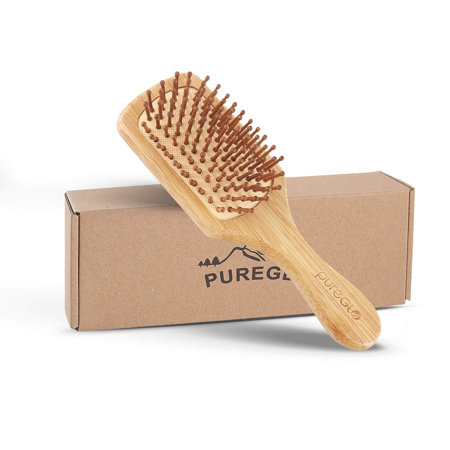 Natural Wooden Hair Brush – pureGLO Bamboo Bristle Detangling Hairbrush for Women Men and Kids - Reduce Frizz, Massage Scalp for Straight Curly Wavy Dry Wet Thick or Fine Hair S