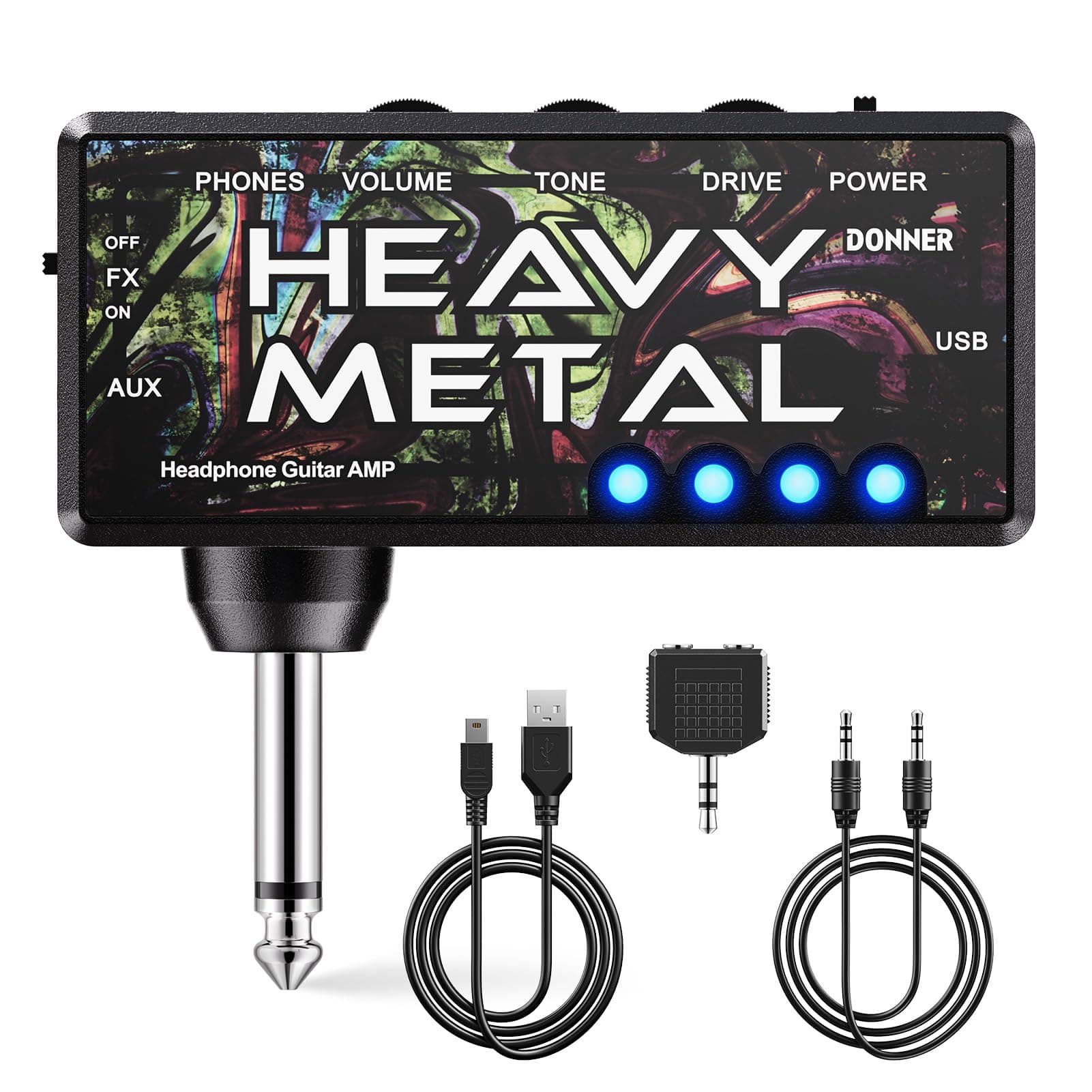 Donner Guitar Headphone Amp Heavy Metal USB Rechargeable Mini Pocket Headphone Amplifier for Electric Guitar