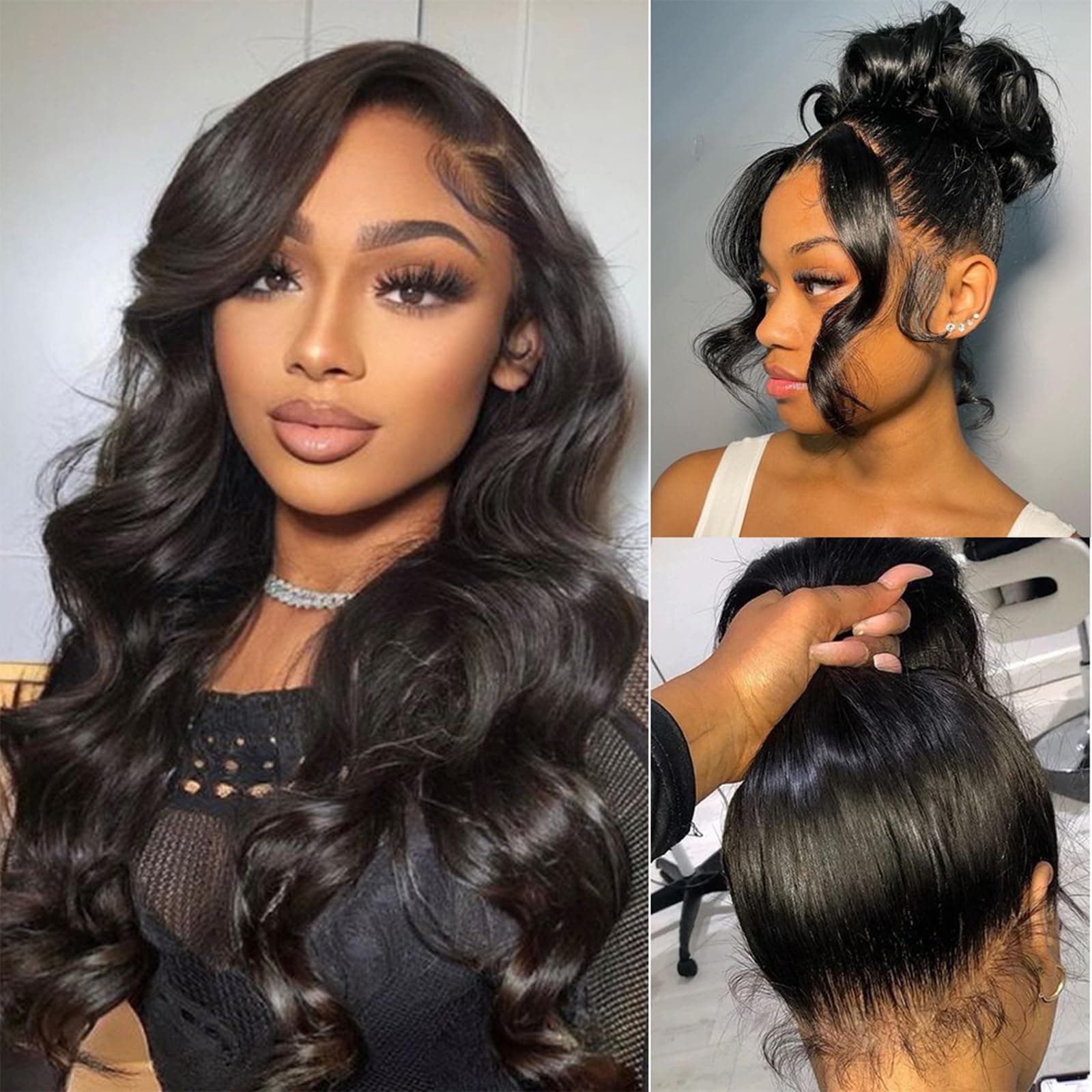 Body Wave 360 Lace Front Wigs Human Hair Pre Plucked Lace Frontal Wigs with Baby Hair for Black Women Natural Black (360 Lace Wigs, 22 Inch)