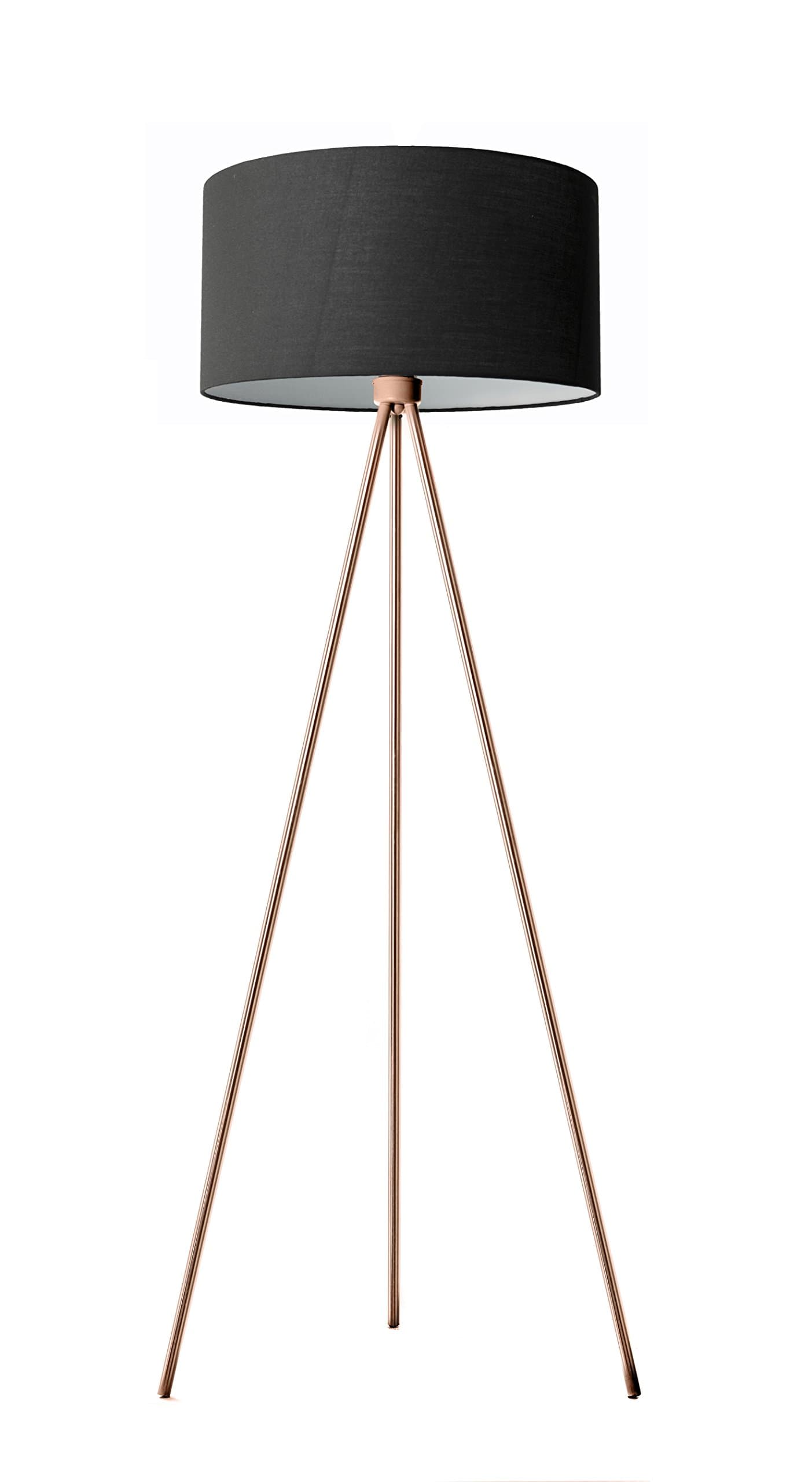 ARCHITECTURAL Tripode Floor lamp with black fabric shade and sophisticated copper body