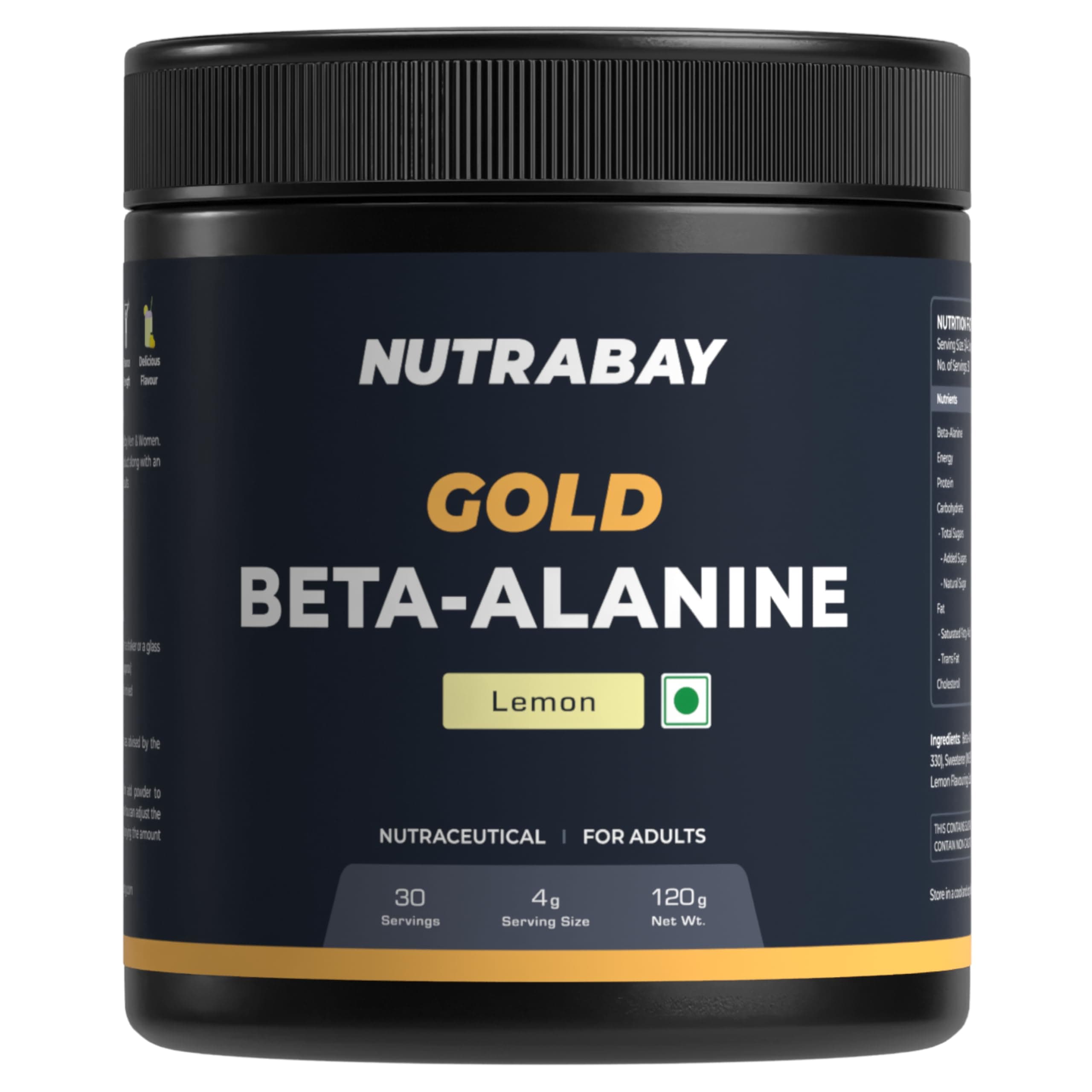 Gold Beta Alanine Supplement Powder 120g, Lemon Flavor – Pre Workout Amino Acid for Endurance & Fatigue Reduction