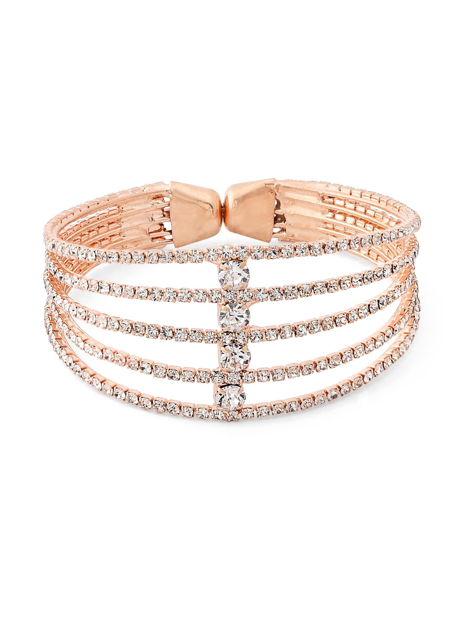 Rose Gold Tone Dazzling Austrian Diamonds Embellished Party Bling Cuff Bracelet For Women-ZPFK12103