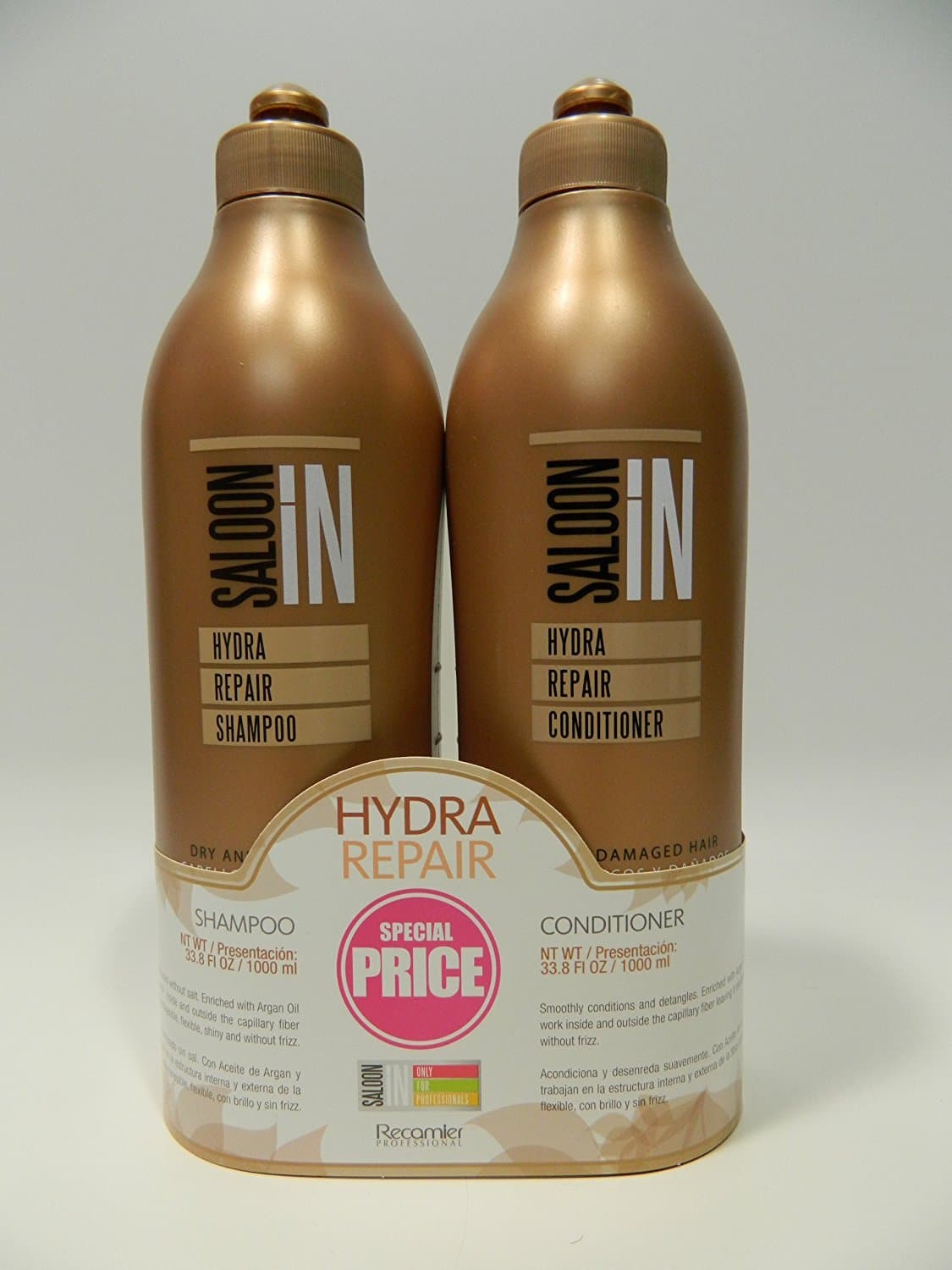 Recamier Saloon In Hydra Repair Shampoo & Conditioner Set Dry And Damaged Hair | SalonIn Cabello Secos Y Dañados Hidrata Nutre Y Repara Instantáneamente Kit 33.8Oz-1000ml