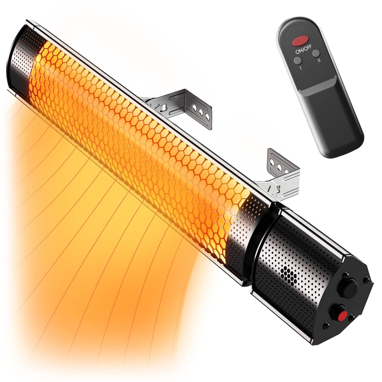Pro Breeze Halogen Infrared Patio Heater - Wall Mounted Electric Heater With Remote Control for Garden/Outdoor - 2 Heat Settings (1KW &/2KW) - Fixtures & Fittings included