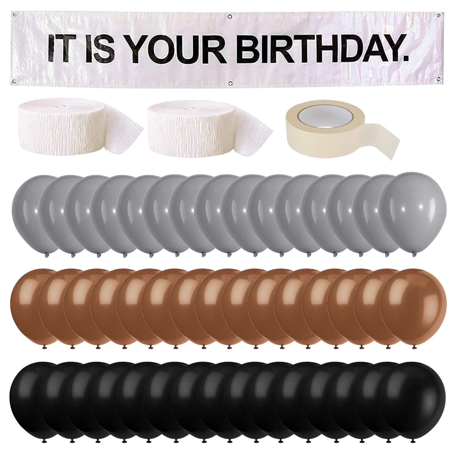 It is Your Birthday Banner, The Office Dwight Schrute Theme Infamous Husband Birthday Party Decorations,Grey Brown Black Latex Balloons ，White Crepe Streamer Rolls + Tape ，The Office Birthday