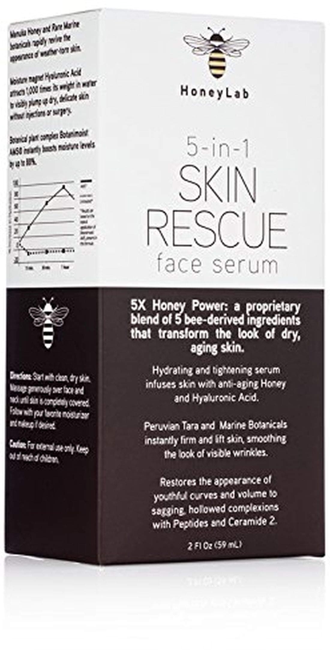 Skin Rescue Face Serum with Manuka Honey, Hyaluronic Acid and peptides. Anti-aging serum contains Marine extracts that soften the look of wrinkles and fine lines. (2oz)