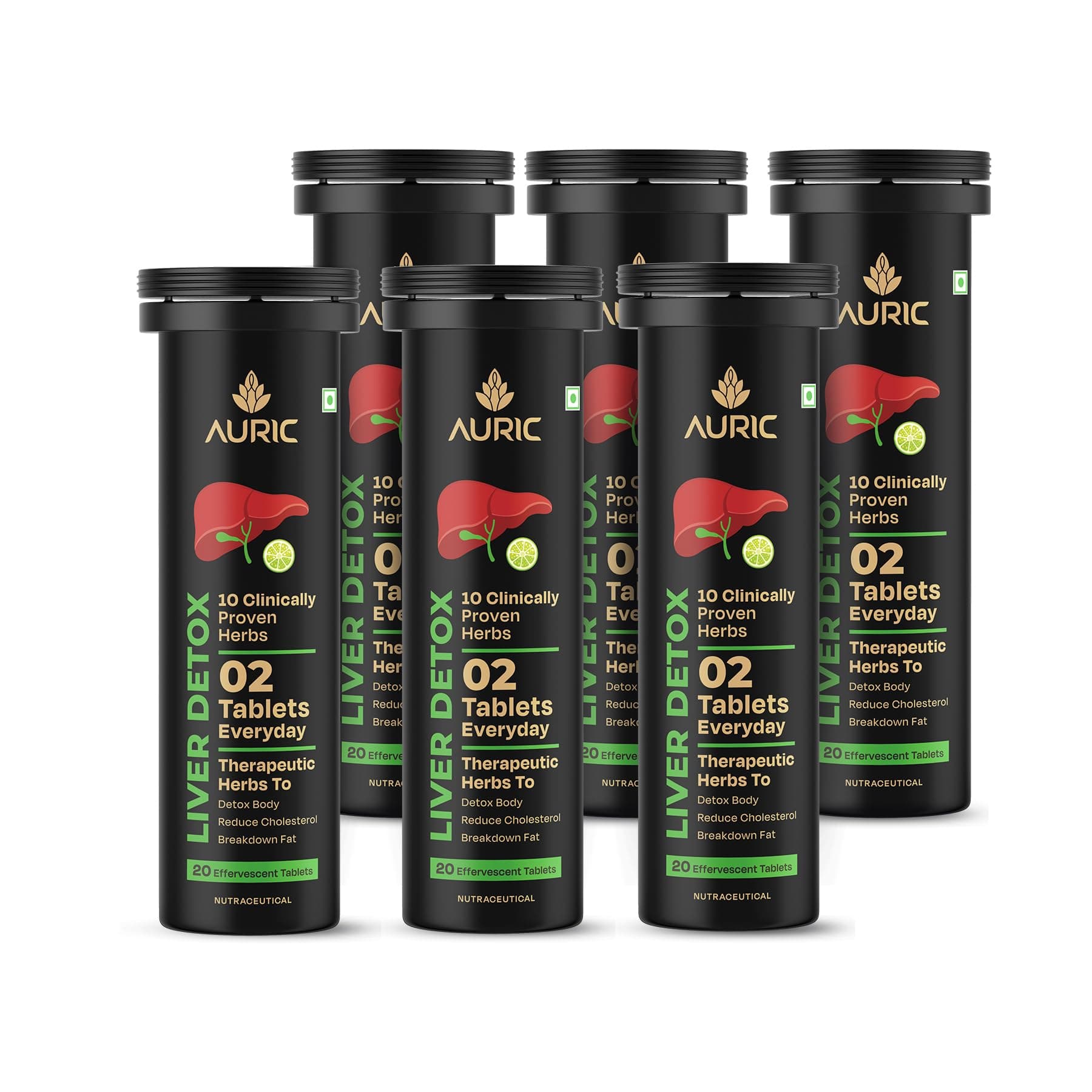 Auric Liver Detox Supplement | 120 Tablets Fizzy Water with 10 Ayurvedic Herbs | Clinically Researched Therapeutic Ingredients | Drop, Dissolve, Fizz, Drink