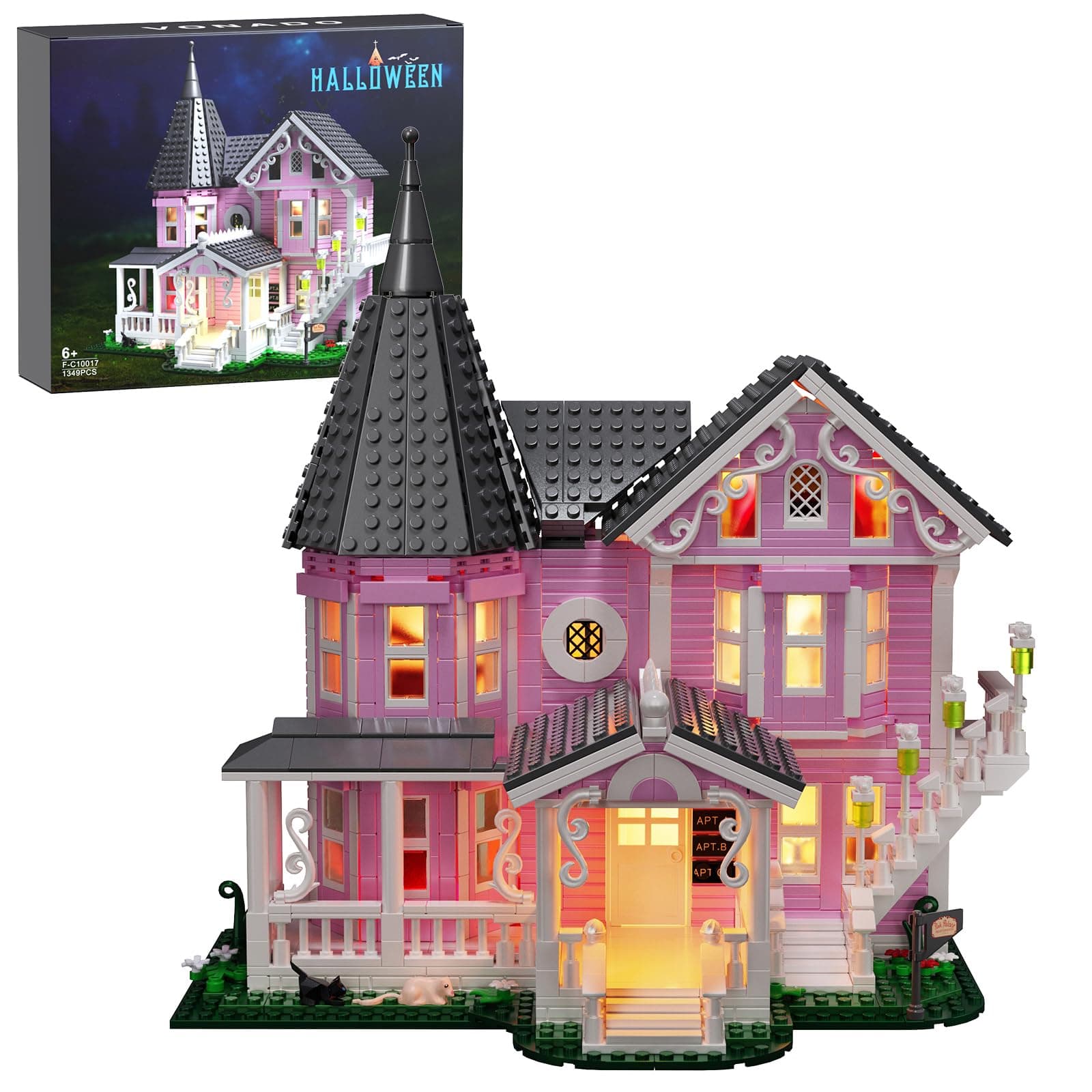 - Pink Palace House Building Set with Lights, Halloween Haunted House Blocks Toy, Halloween House Kit for Kids Adults, Compatible with Lego, Christmas for Girls and Boys, Aged 8+ (1349PCS)