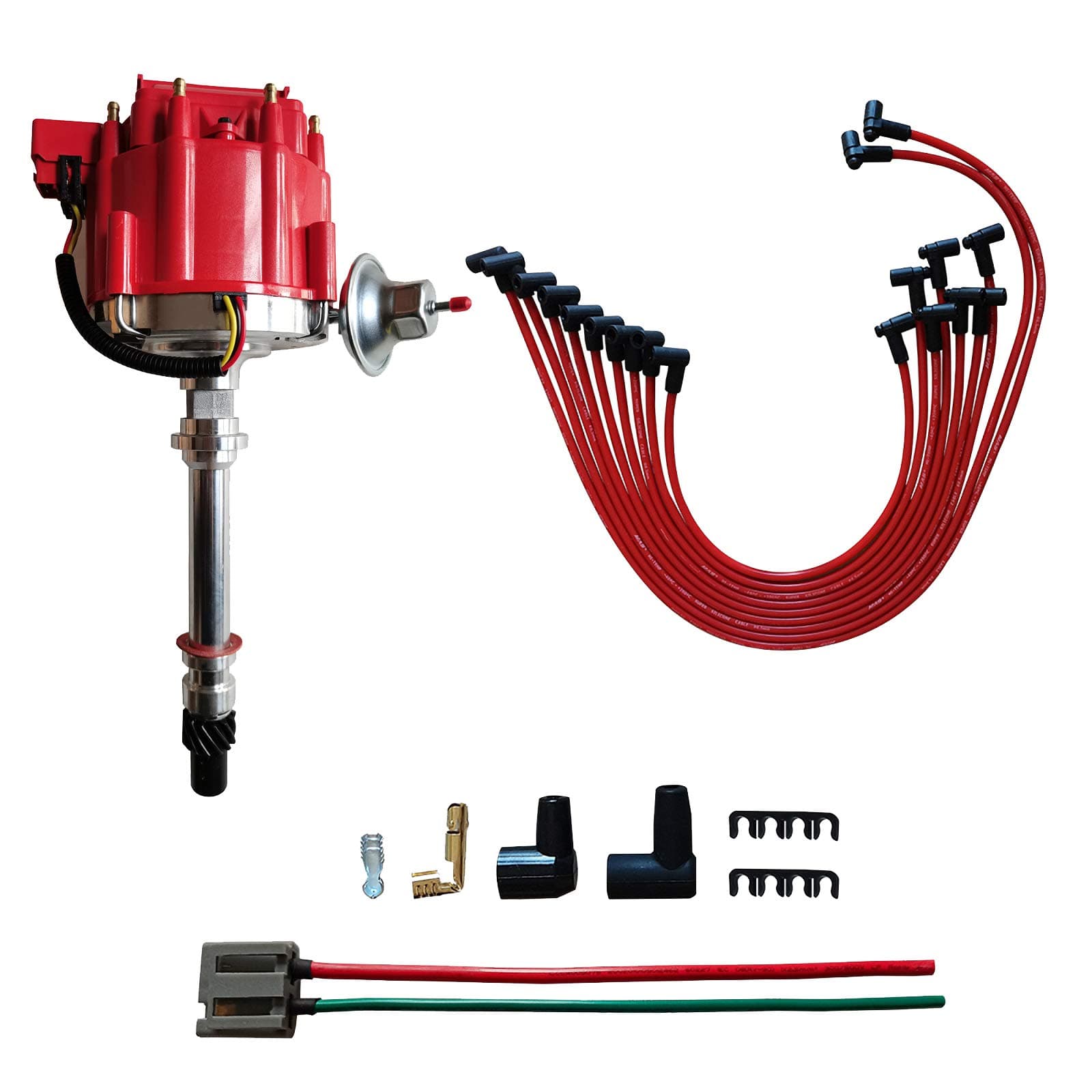 Performance HEI Distributor with Red Cap and Wiring Kit including 65K Coil Compatible with Chevy 305-454 Chevrolet C10 GMC SBC BBC 350-400 4.3L 5.0L 5.7L 6.6L 7.4L
