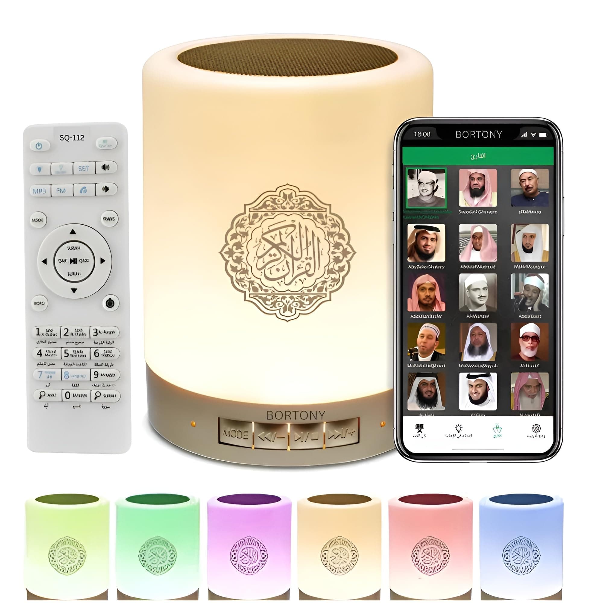 – Quran Speaker, SQ-112 Bluetooth Quran Audio Player, Smart Touch LED Lamp Muslim Quran Reciters, Rechargeable Speaker Support MP3 FM 8GB TF Card Quran Player with Remote Control 18 Translation